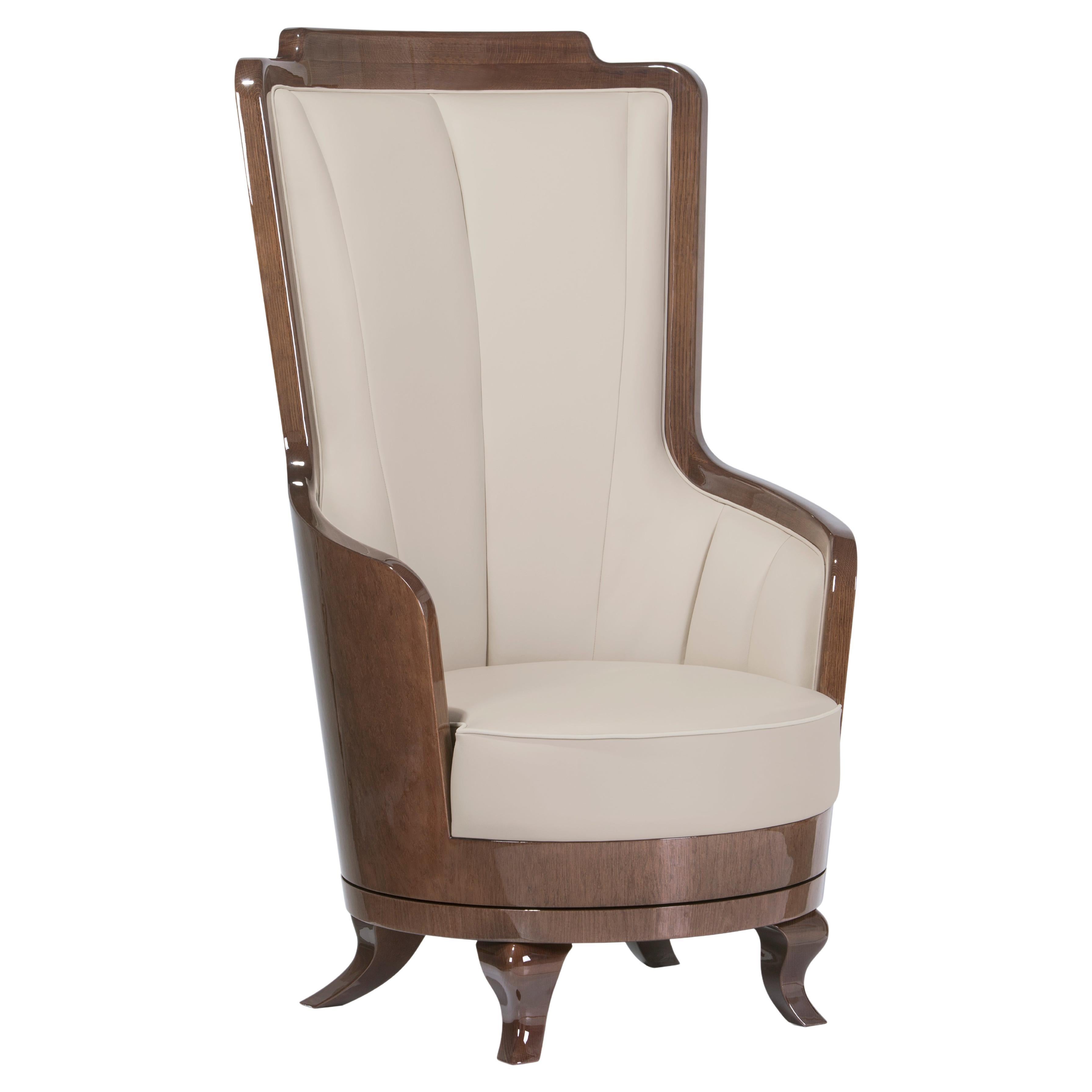 Modern Fernando Armchair Upholstered in Beige Leather Handcrafted by Greenapple