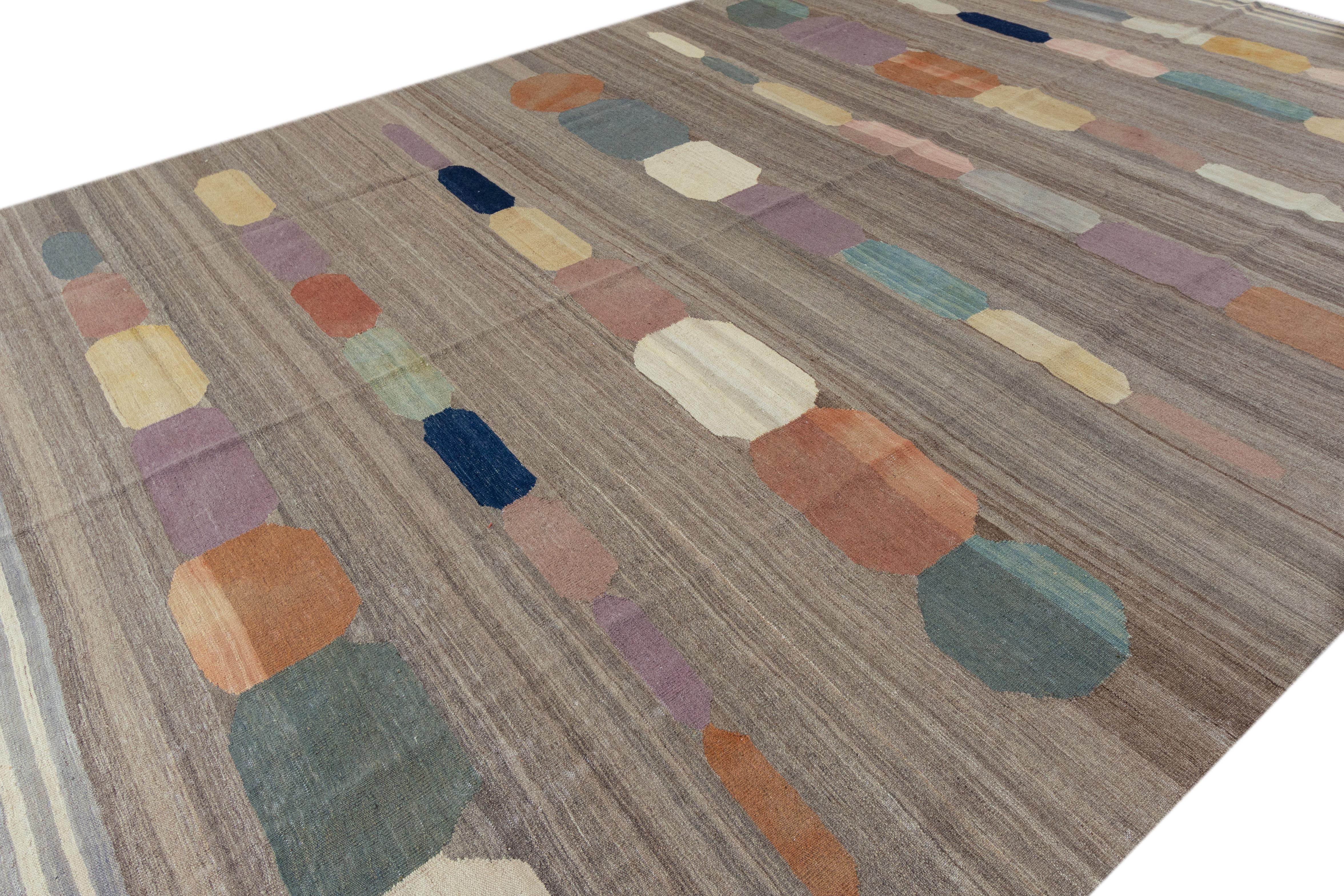 Contemporary Modern Colorful Flat-Weave Kilim Room Size Wool Rug