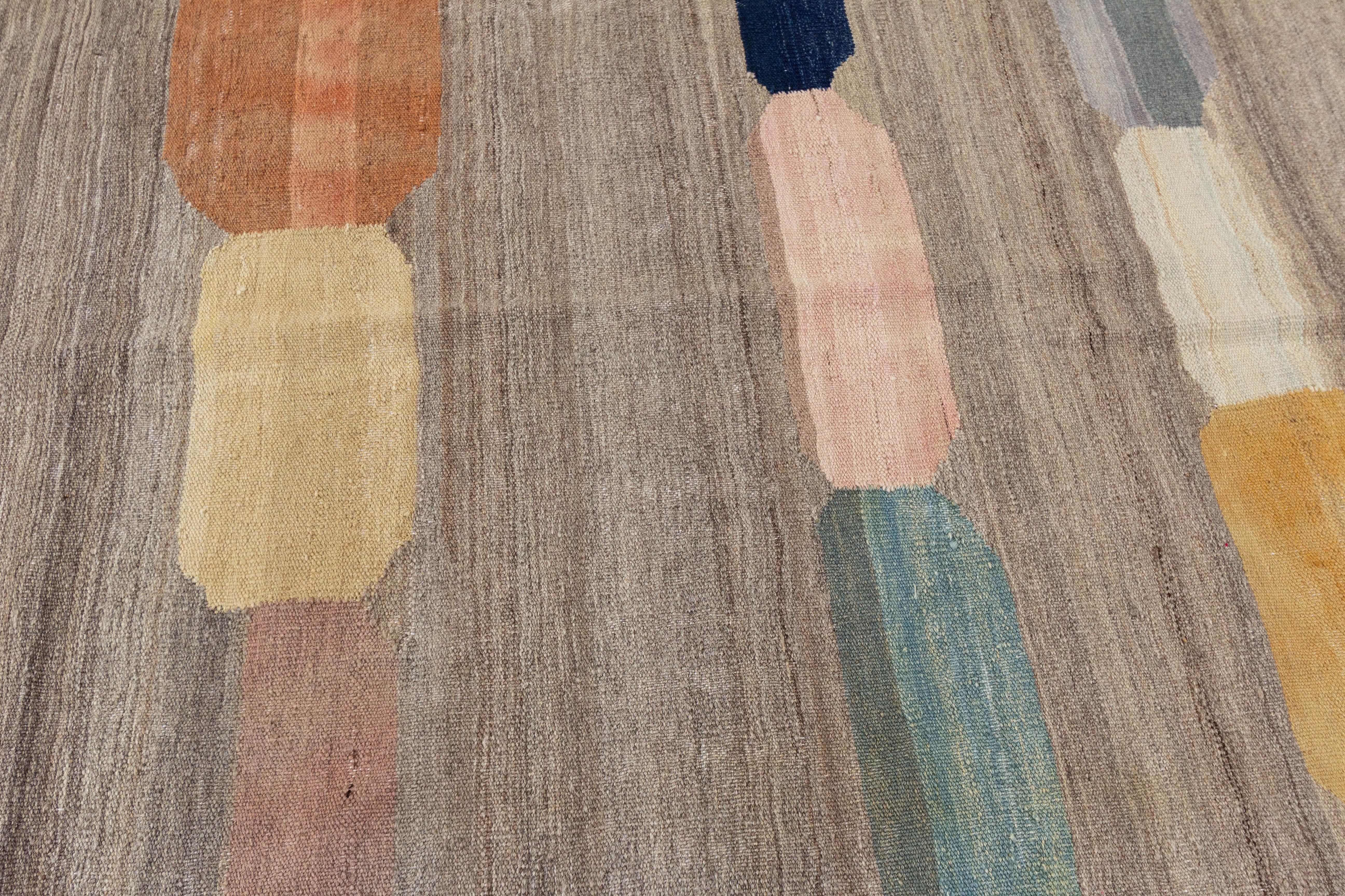 Modern Colorful Flat-Weave Kilim Room Size Wool Rug 2