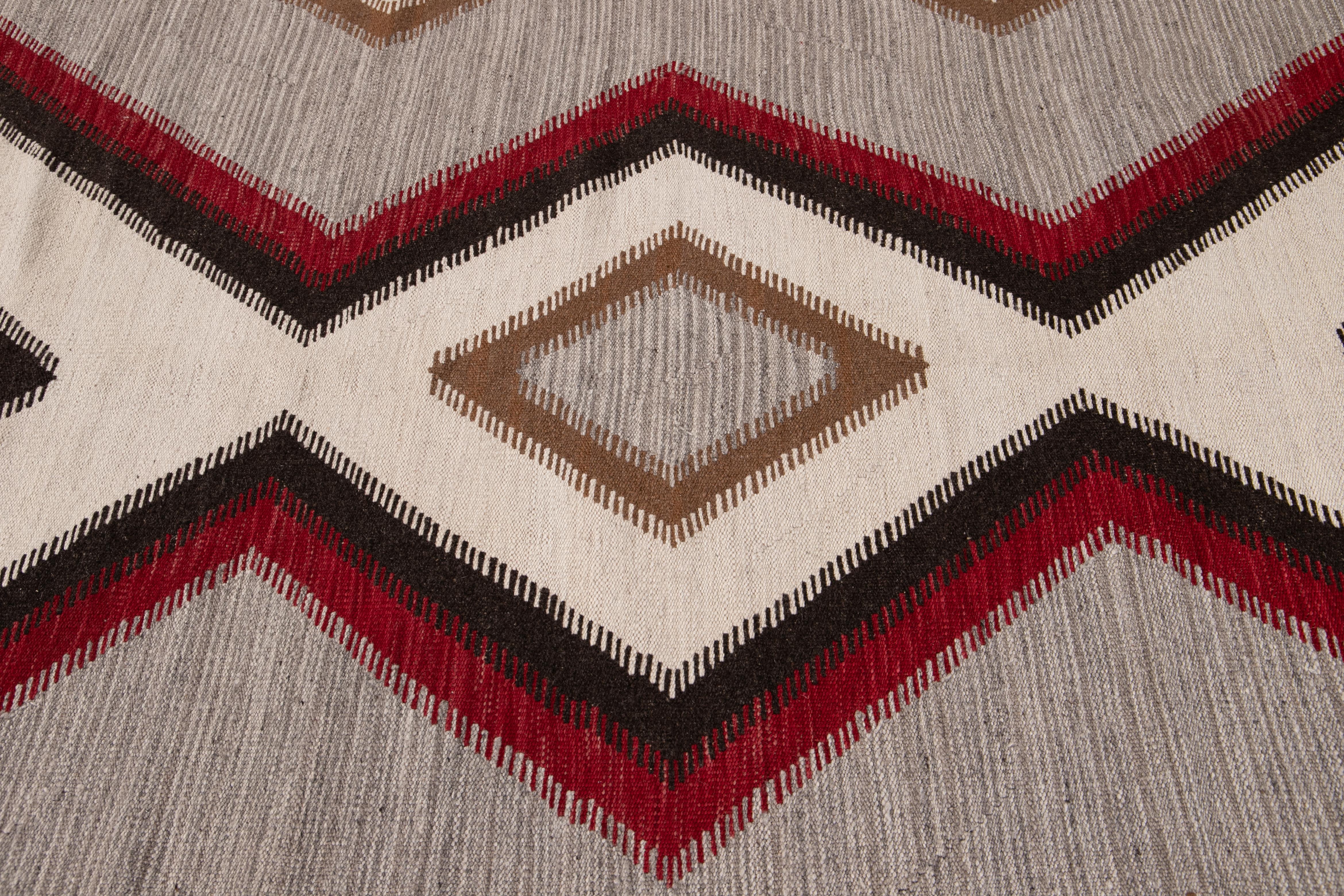 21st Century Modern Flat-Weave Navajo Style Wool Rug For Sale 9