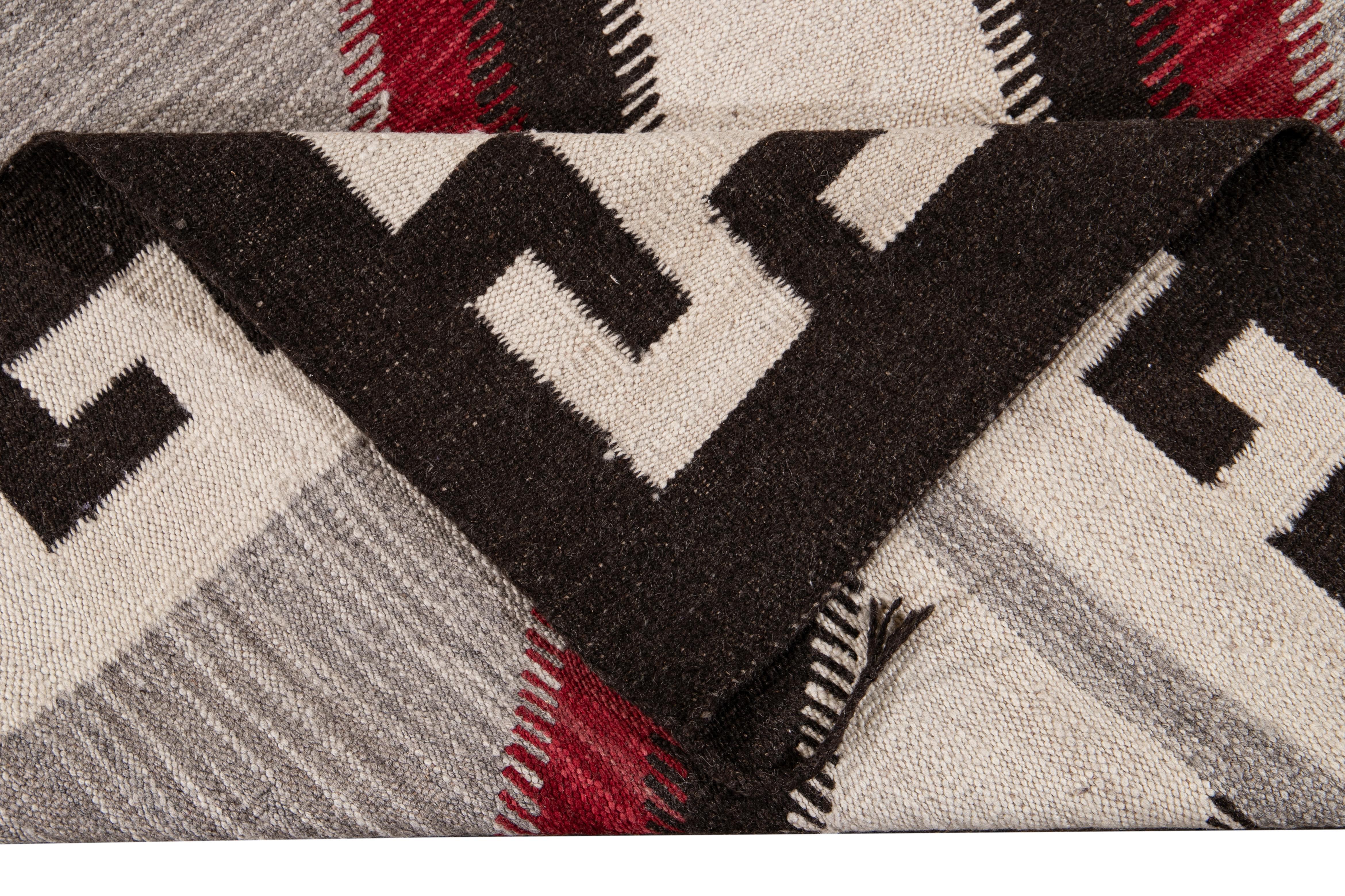 Indian 21st Century Modern Flat-Weave Navajo Style Wool Rug For Sale