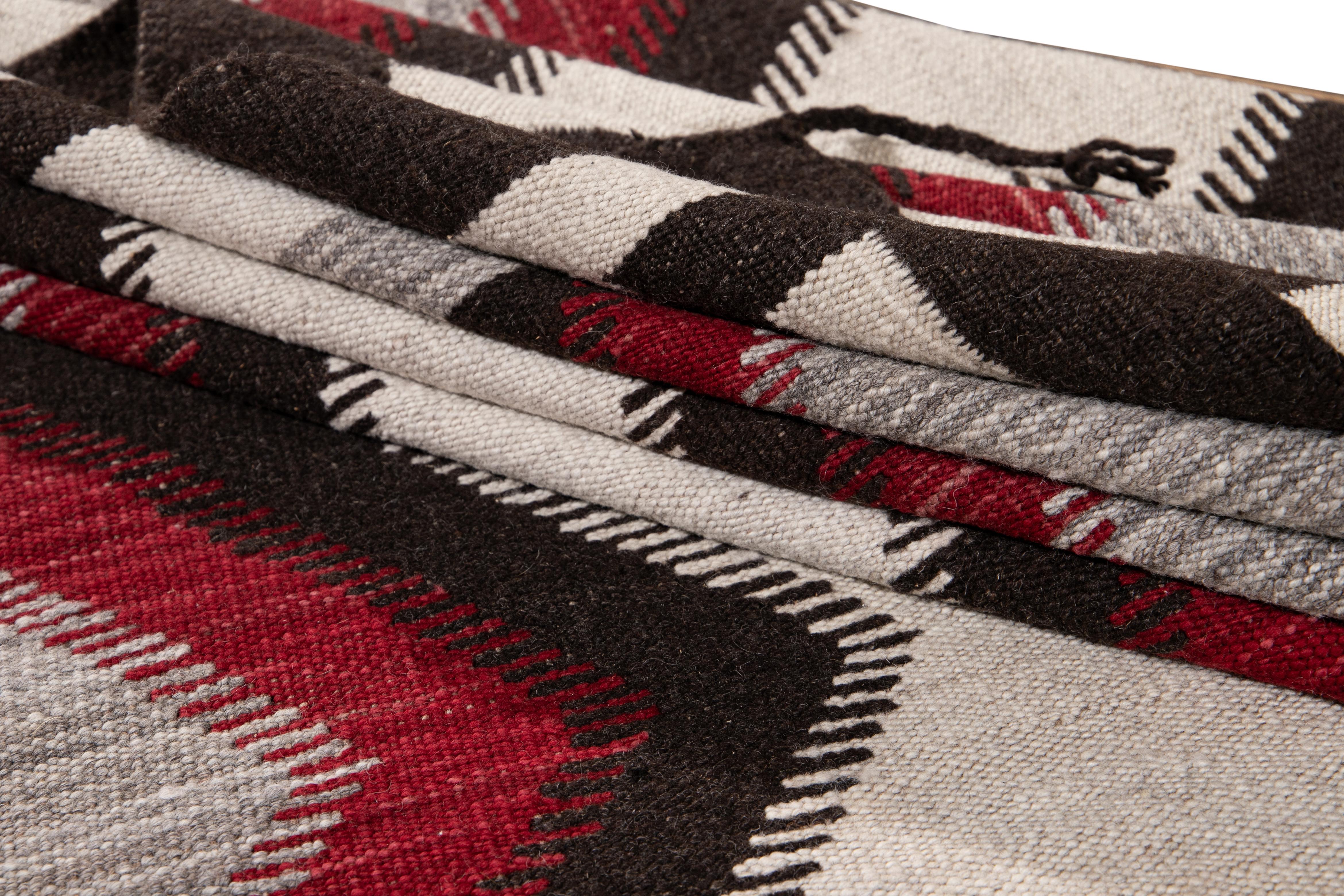 Contemporary 21st Century Modern Flat-Weave Navajo Style Wool Rug For Sale