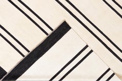 Handwoven Kilim Rug, Wool, Black and White Stripes, 12' x 15', Asia