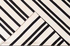 Handwoven Black and White Striped Kilim Rug - Contemporary Wool Design