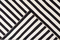 Hand-Woven Kilim Rug, Wool, Black and White Stripes, 12'5" x 18', Asia