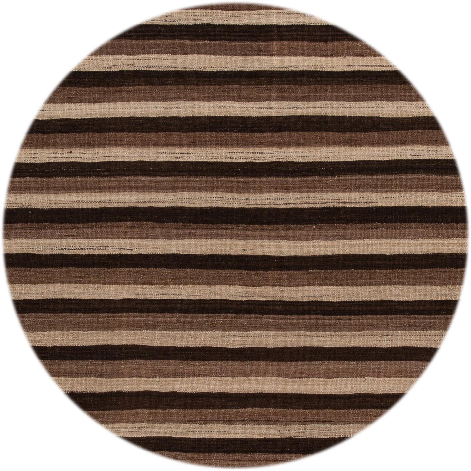 Beautiful hand knotted contemporary flat-weave kilim wool rug. This rug has brown, beige, and black stripes in an all-over design.

This rug measures 9' 3