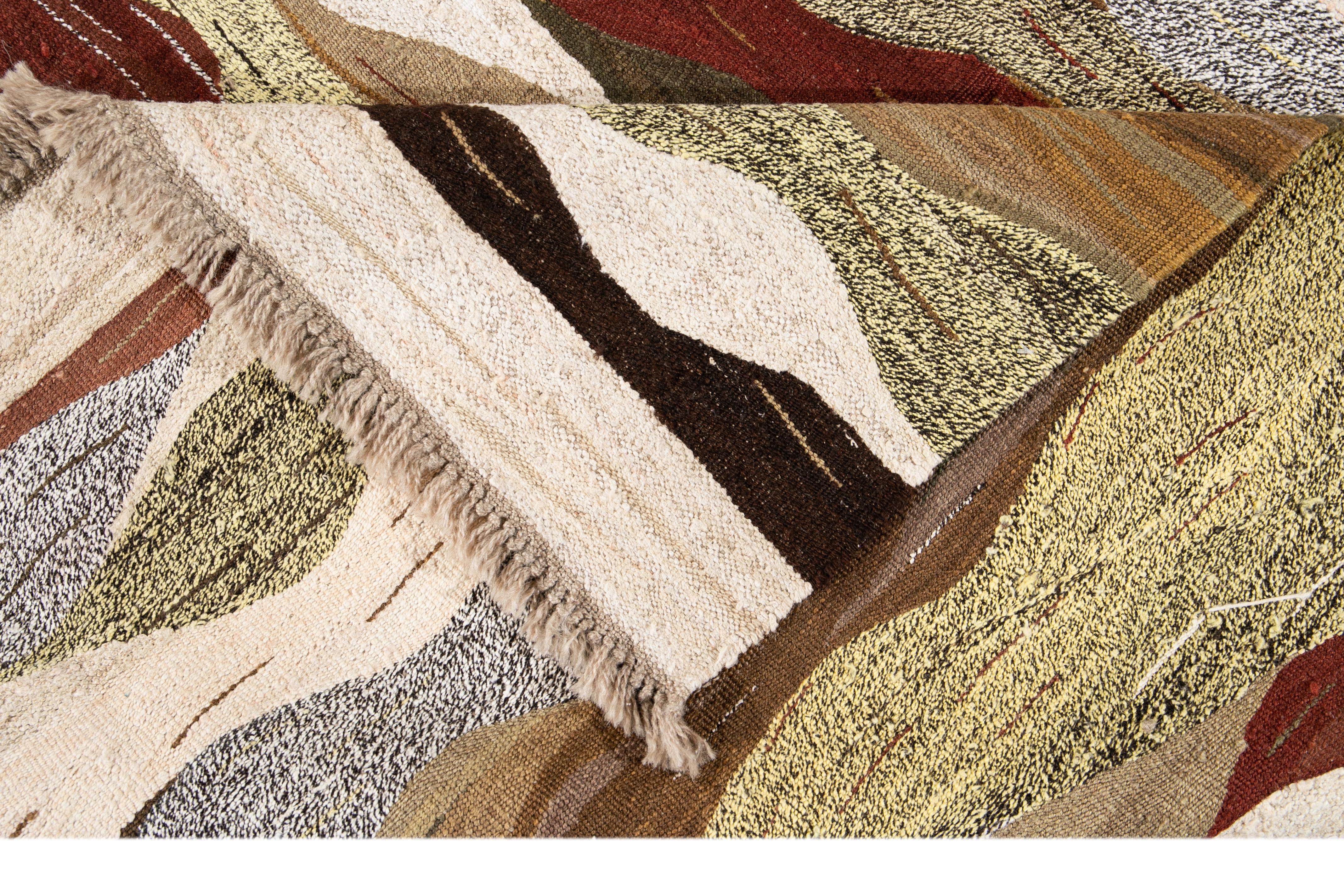 Kilim 21st Century Modern Flat-Weave Wool Rug For Sale