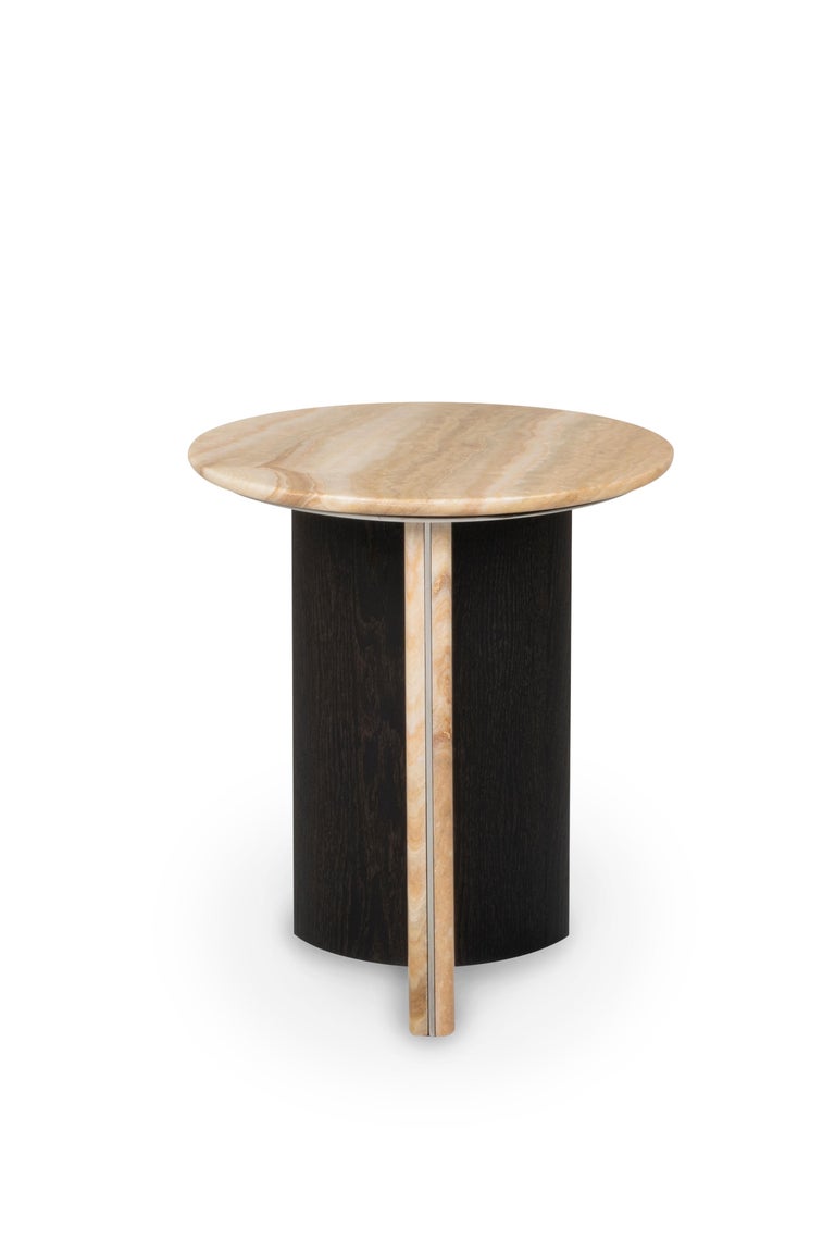 Brass Greenapple Side Table, Foice Side Table, Shadow Onyx, Handmade in Portugal For Sale