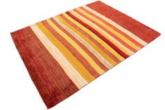Contemporary Hand-Knotted Persian Gabbeh Rug, Wool, Rust Orange, Iran