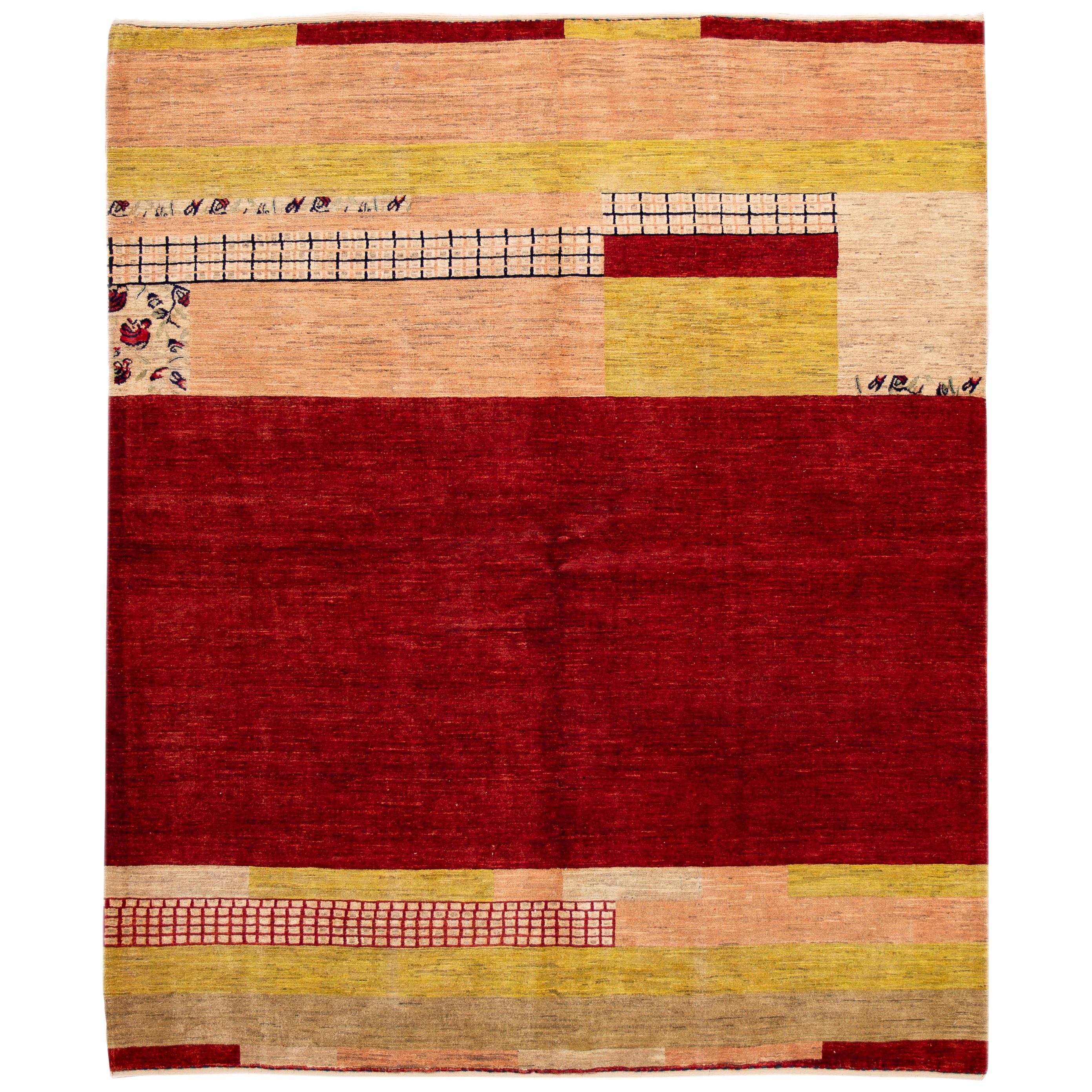 Multicolor Modern Gabbeh Handmade Wool Rug with Geometric Motif For Sale