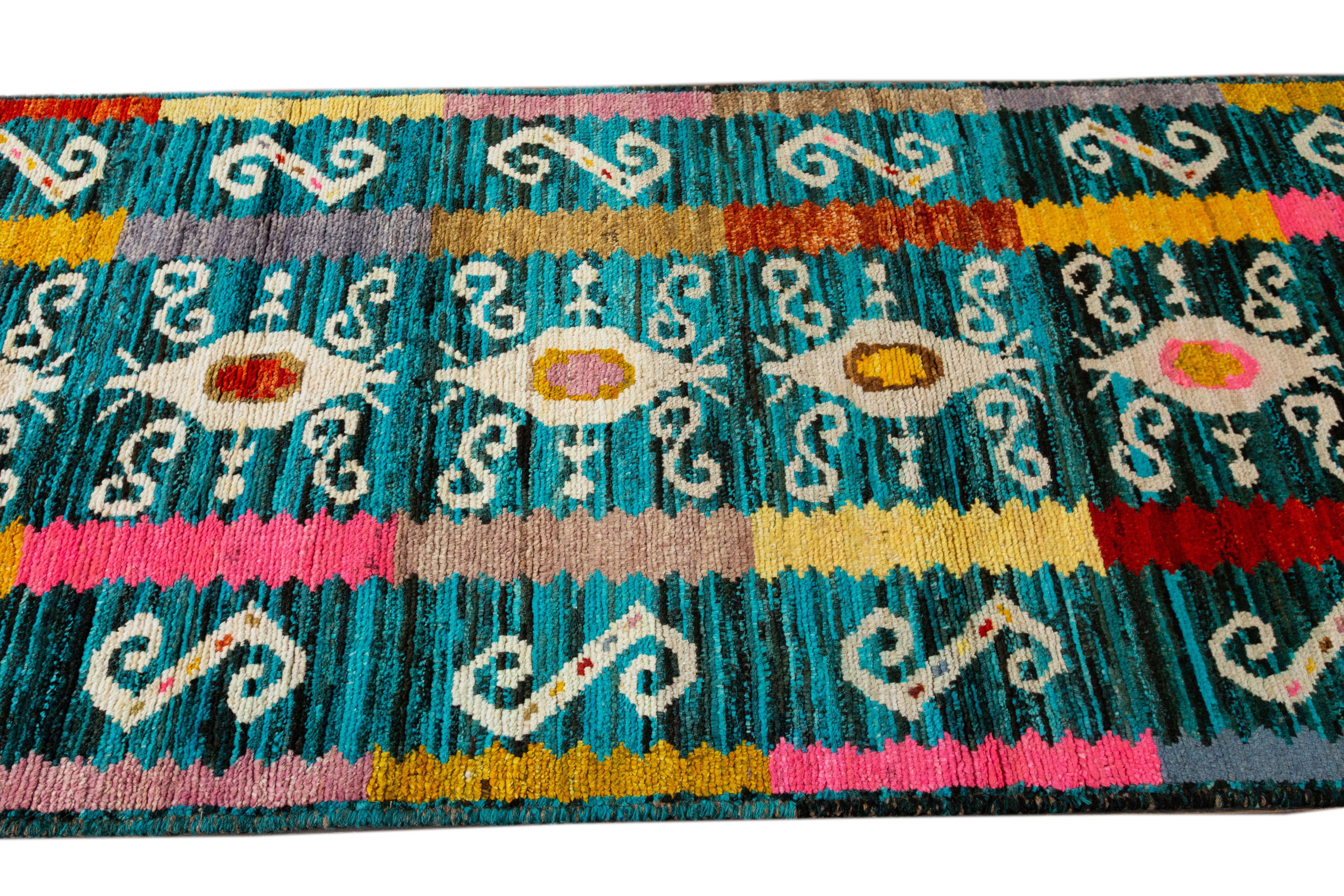 Hand-Knotted 21st Century Modern Gabbeh Style Runner Rug For Sale