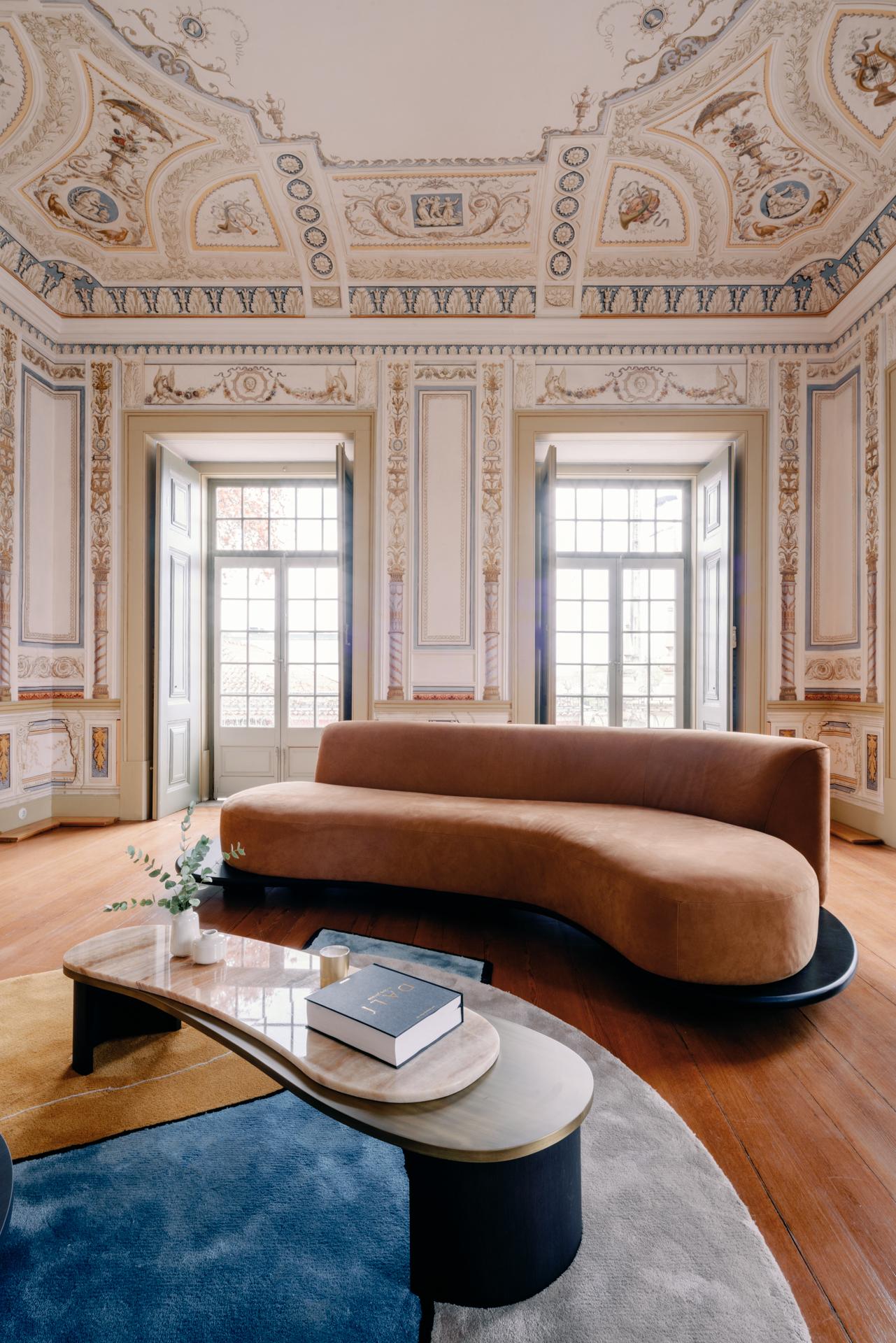 Stained Modern Galapinhos Sofa, Velvet Leather, Handmade in Portugal by Greenapple For Sale