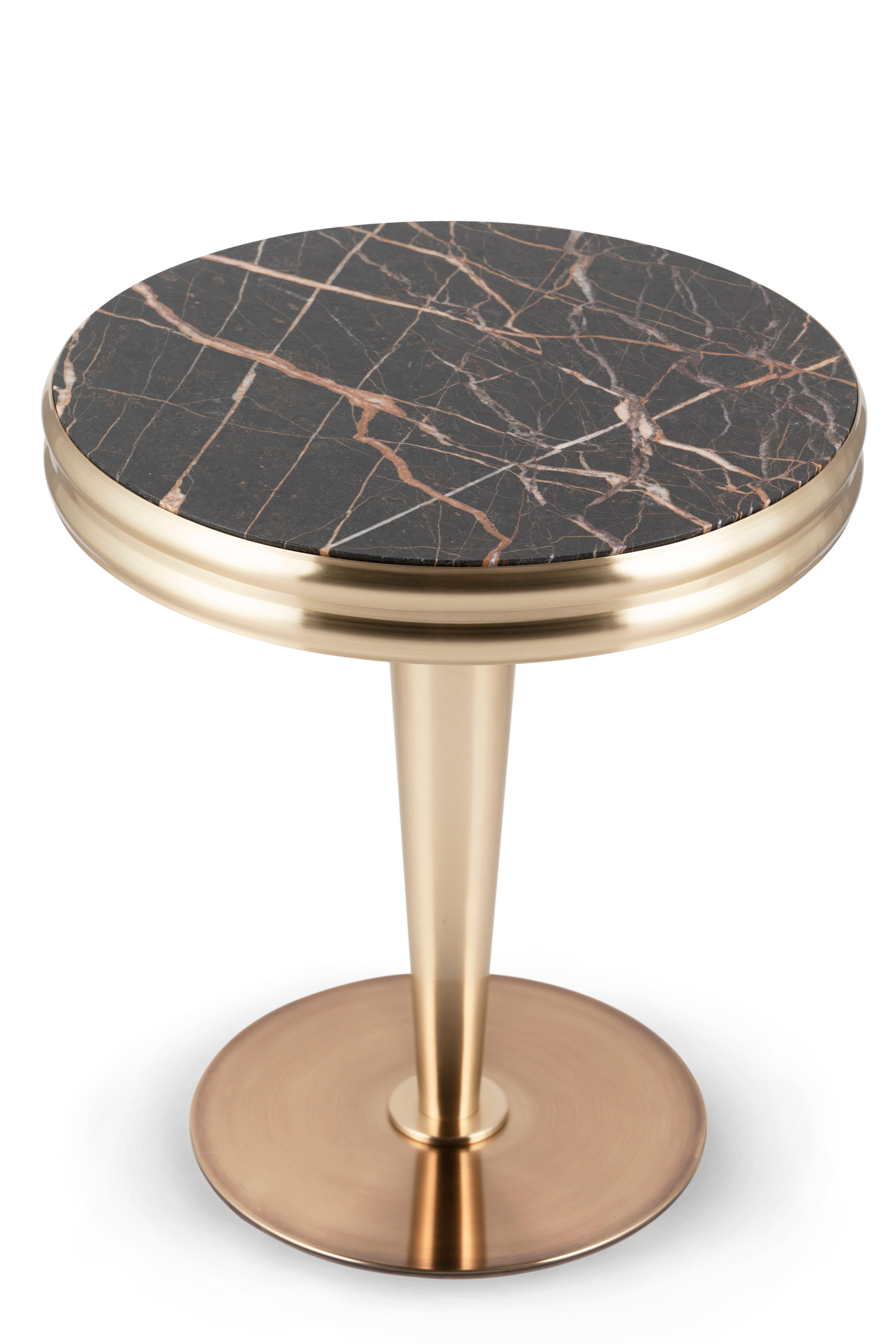 Portuguese Art Deco Glasgow Side Table Marble Gold Bronze Handmade Portugal Greenapple For Sale