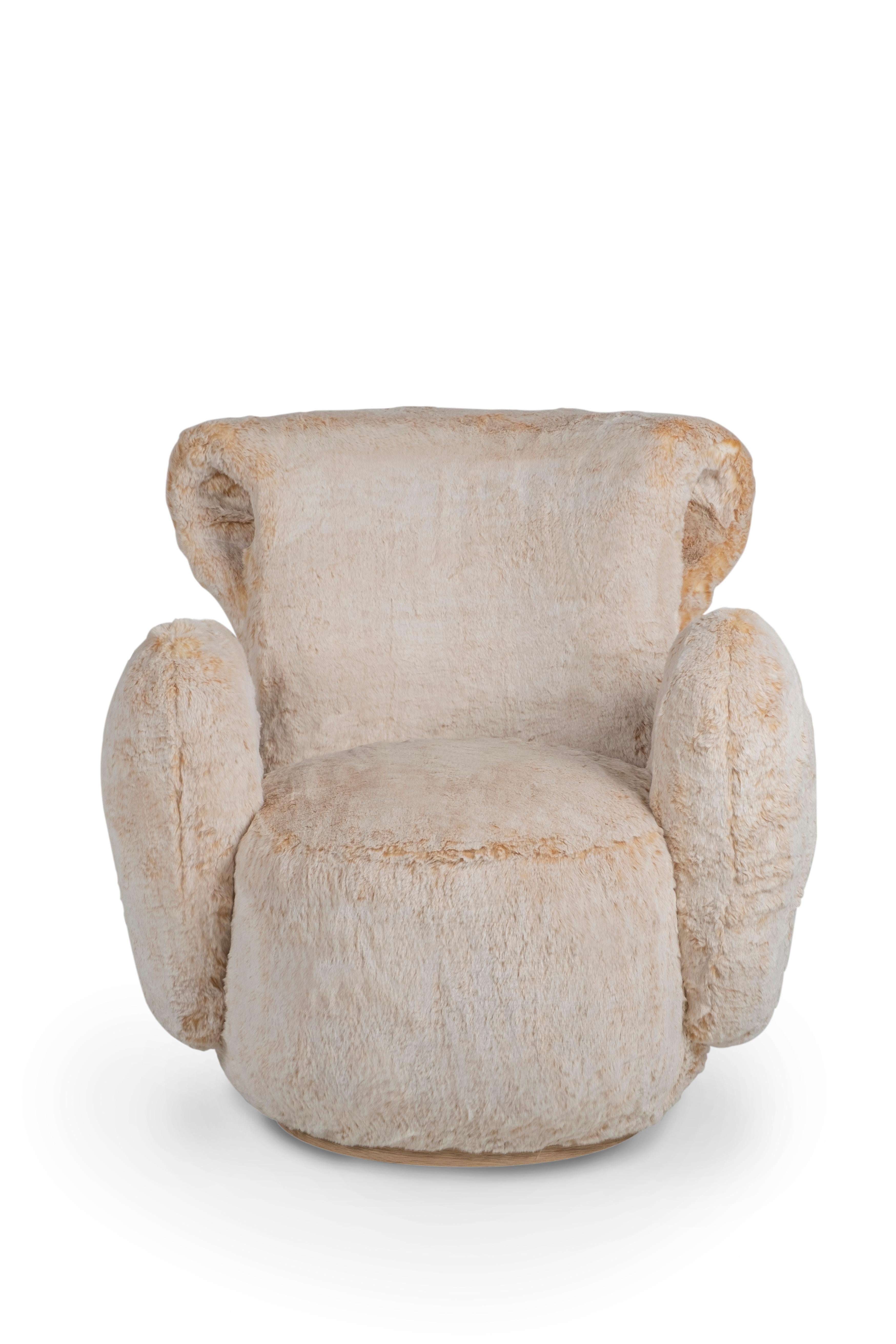 Burnished Moder Grass Armchair, Light Orange Faux Fur, Handmade in Portugal by Greenapple For Sale