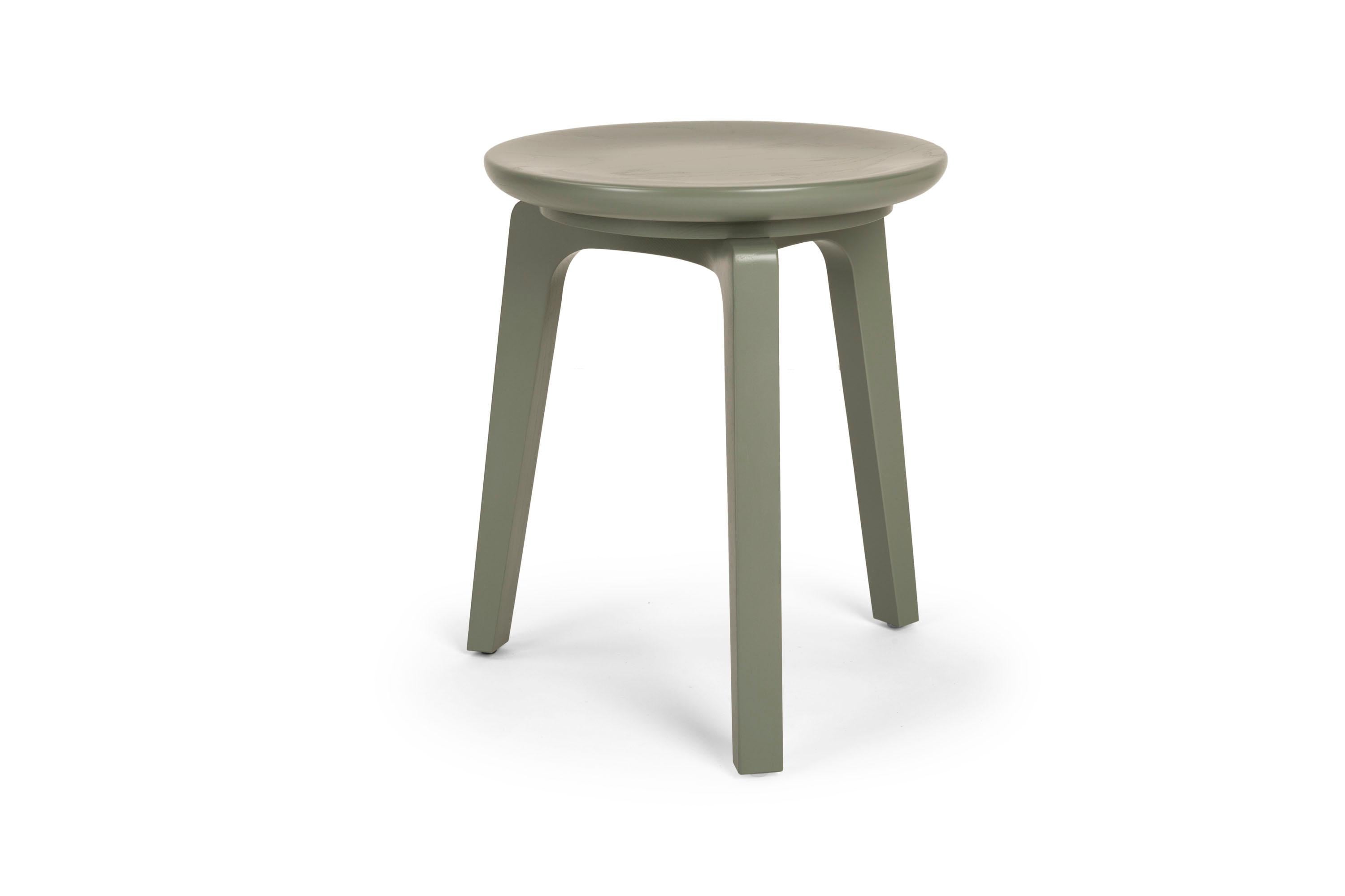 Inspired by the traditional work stools, TOD is available in two different heights. Made of solid wood, it is proposed not only in natural oak or thermocooked wood, but also in a variety of colours with a glossy finish that make it a transversal