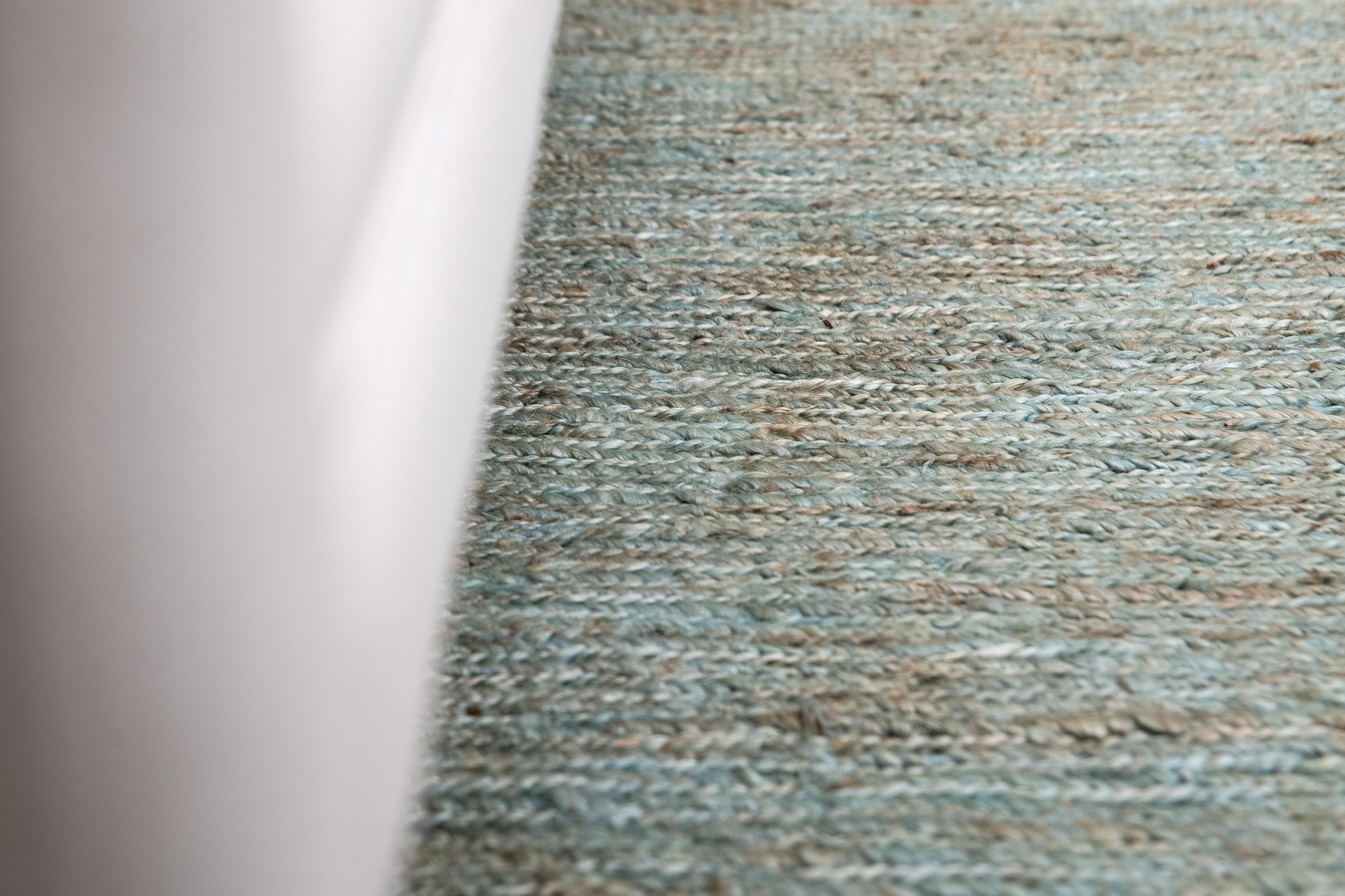 Modern Hand Braided Jute Carpet Rug by Kilombo Home Aqua Blue For Sale 5