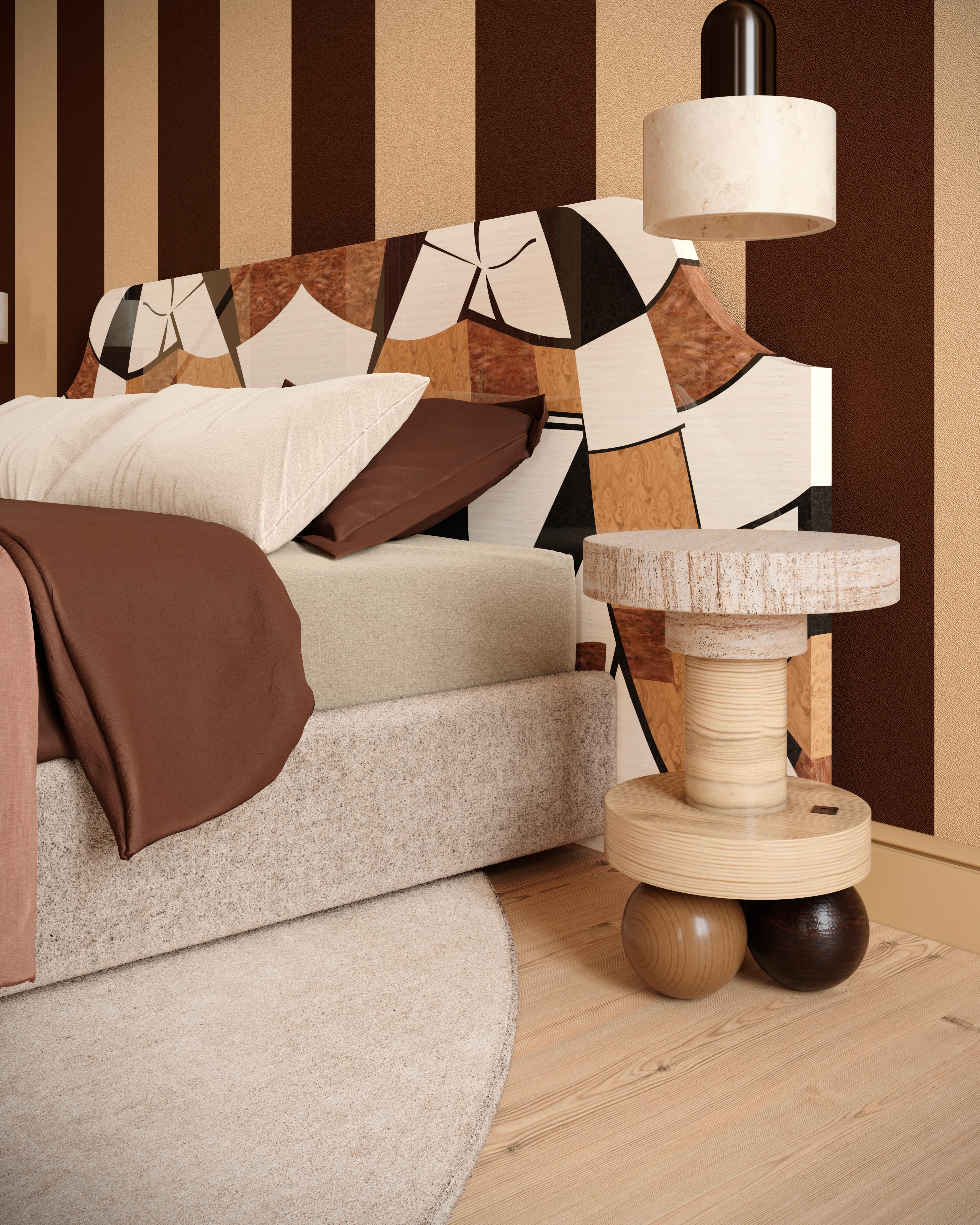 Hand-Crafted 21st Century Modern Headboard Abstract in Wood Marquetry for King Bed For Sale