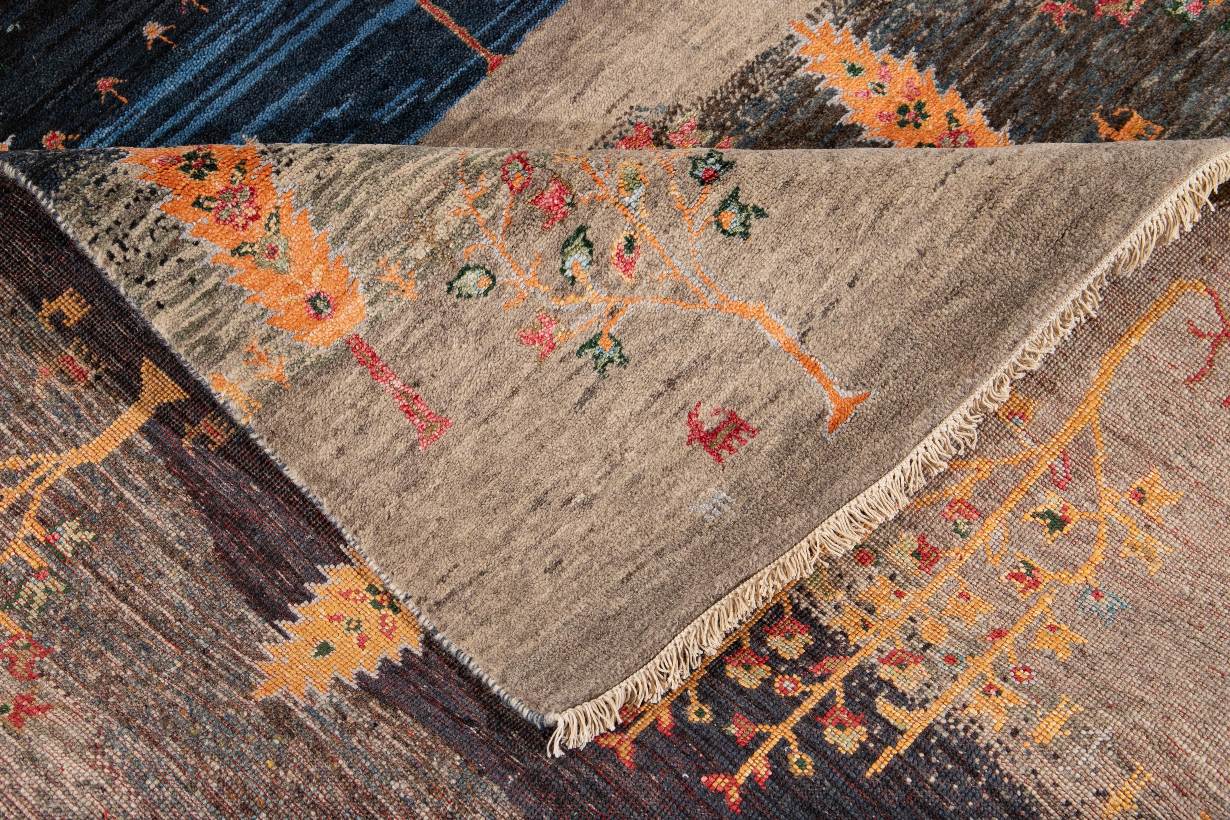 Hand-Knotted 21st Century Modern Indian Gabbeh Style Rug For Sale