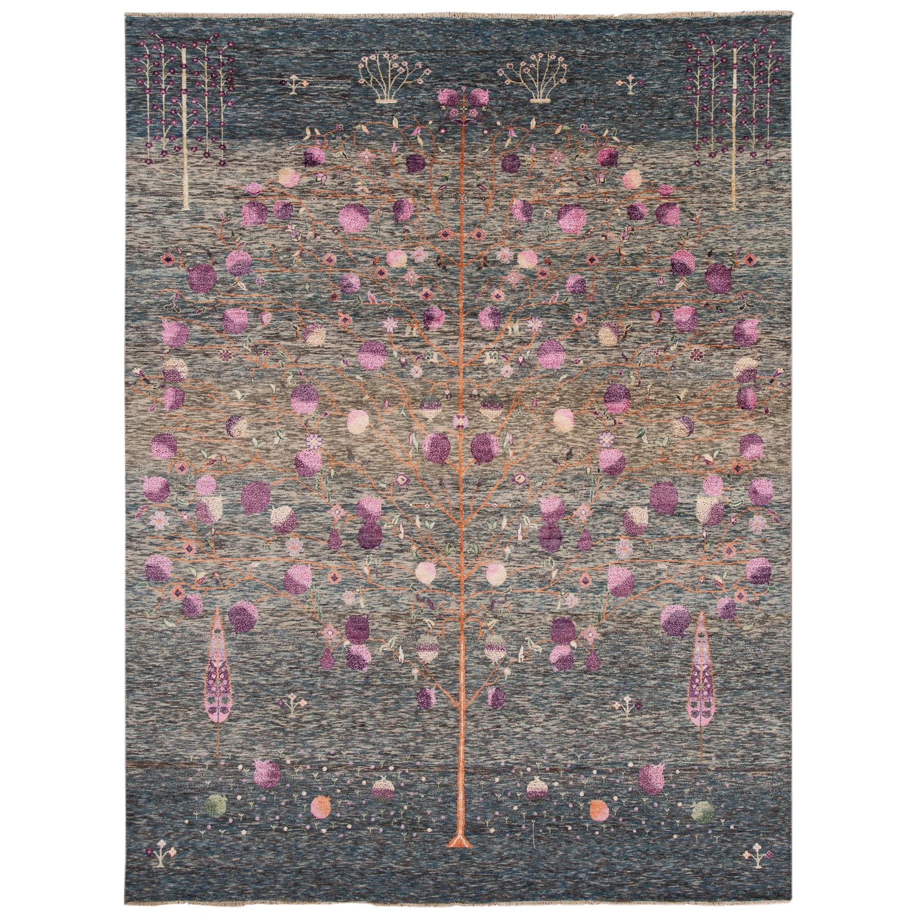 Moderner indischer Teppich im Gabbeh-Stil des 21. Jahrhunderts im Angebot