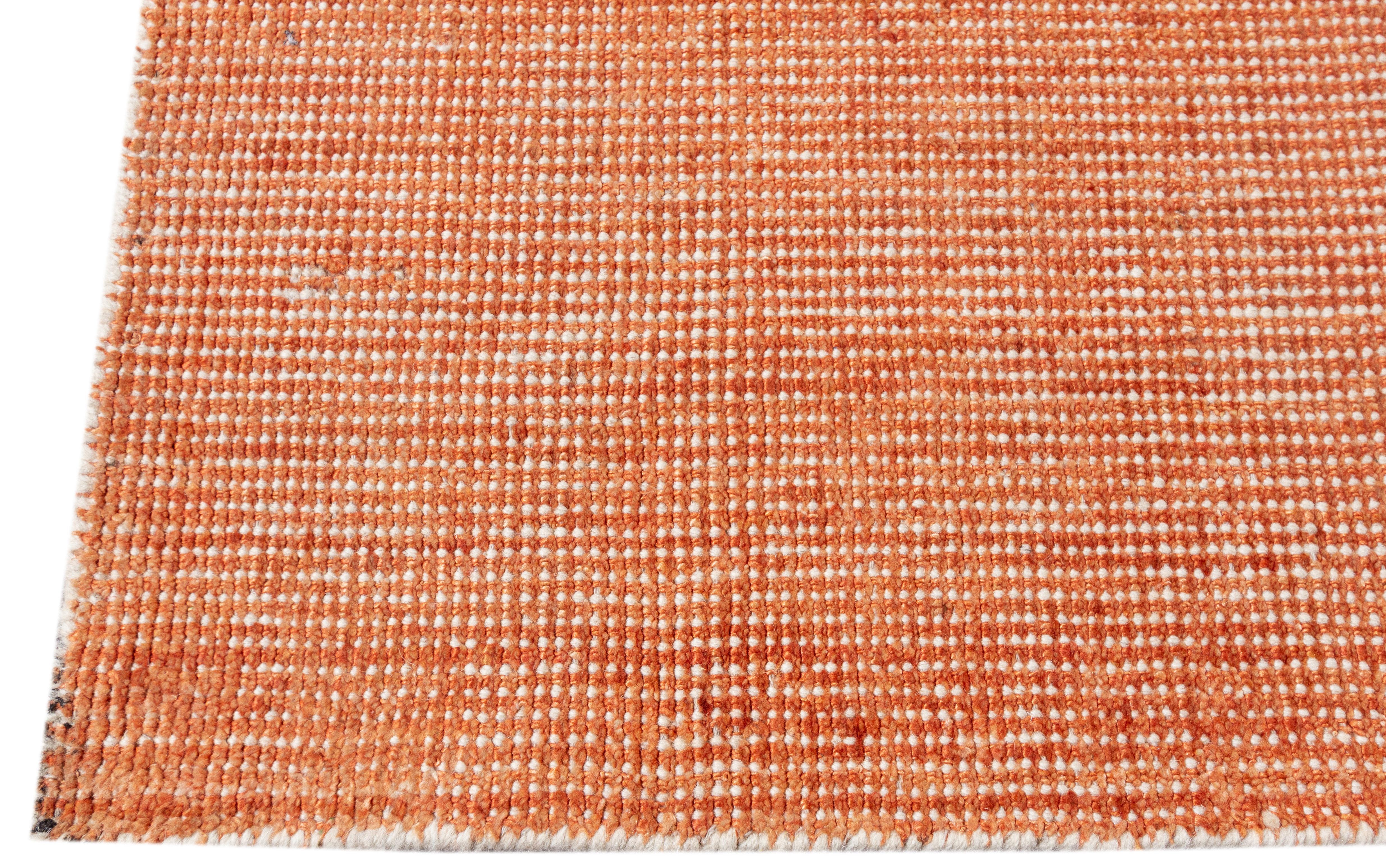 Hand-Knotted Apadana Orange Modern Bamboo/Silk Boho Handmade Rug For Sale