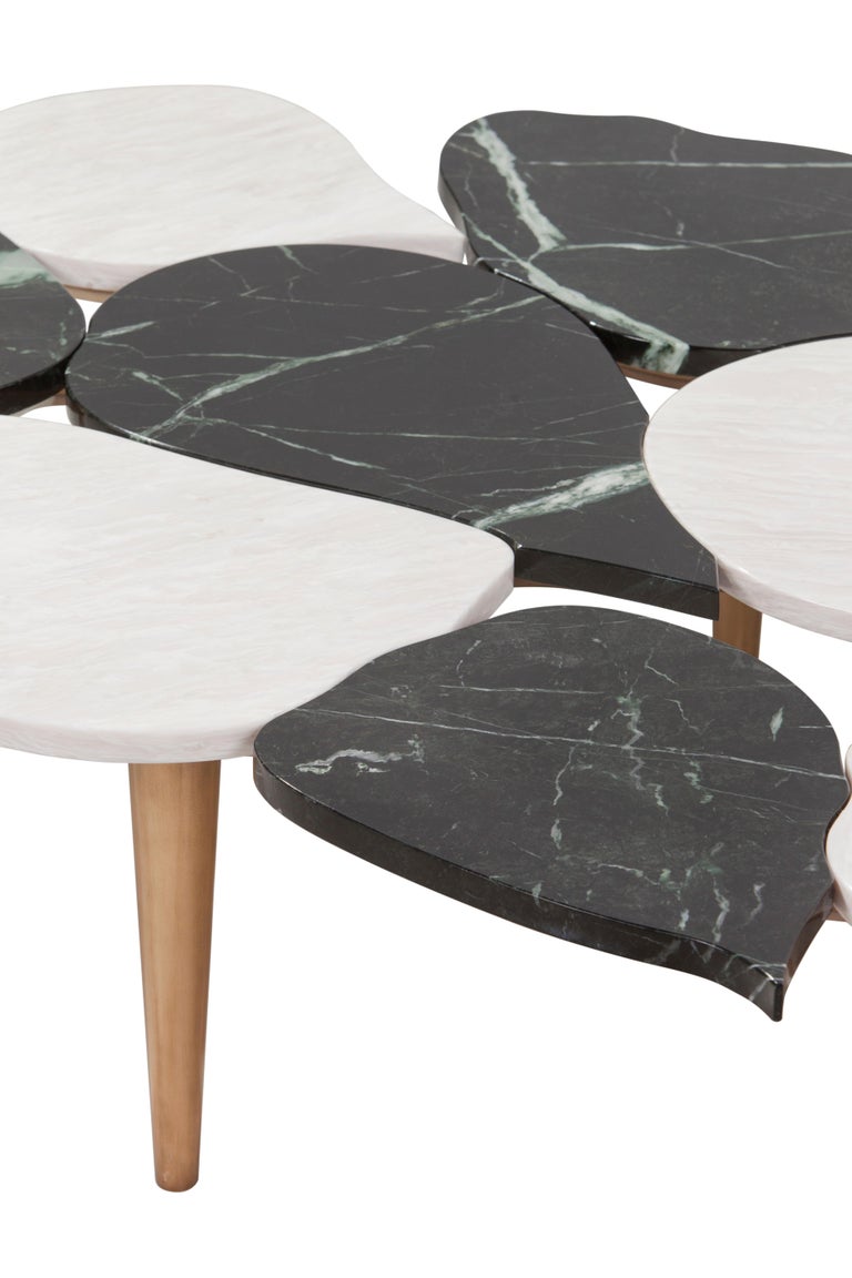 Portuguese Modern Infinity Coffee Table in Verde Alpi and Rose Egeo Marble by Greenapple For Sale