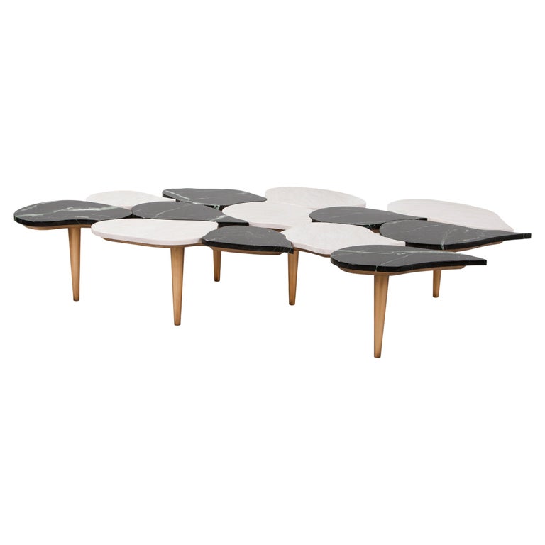 Modern Infinity Coffee Table in Verde Alpi and Rose Egeo Marble by Greenapple For Sale