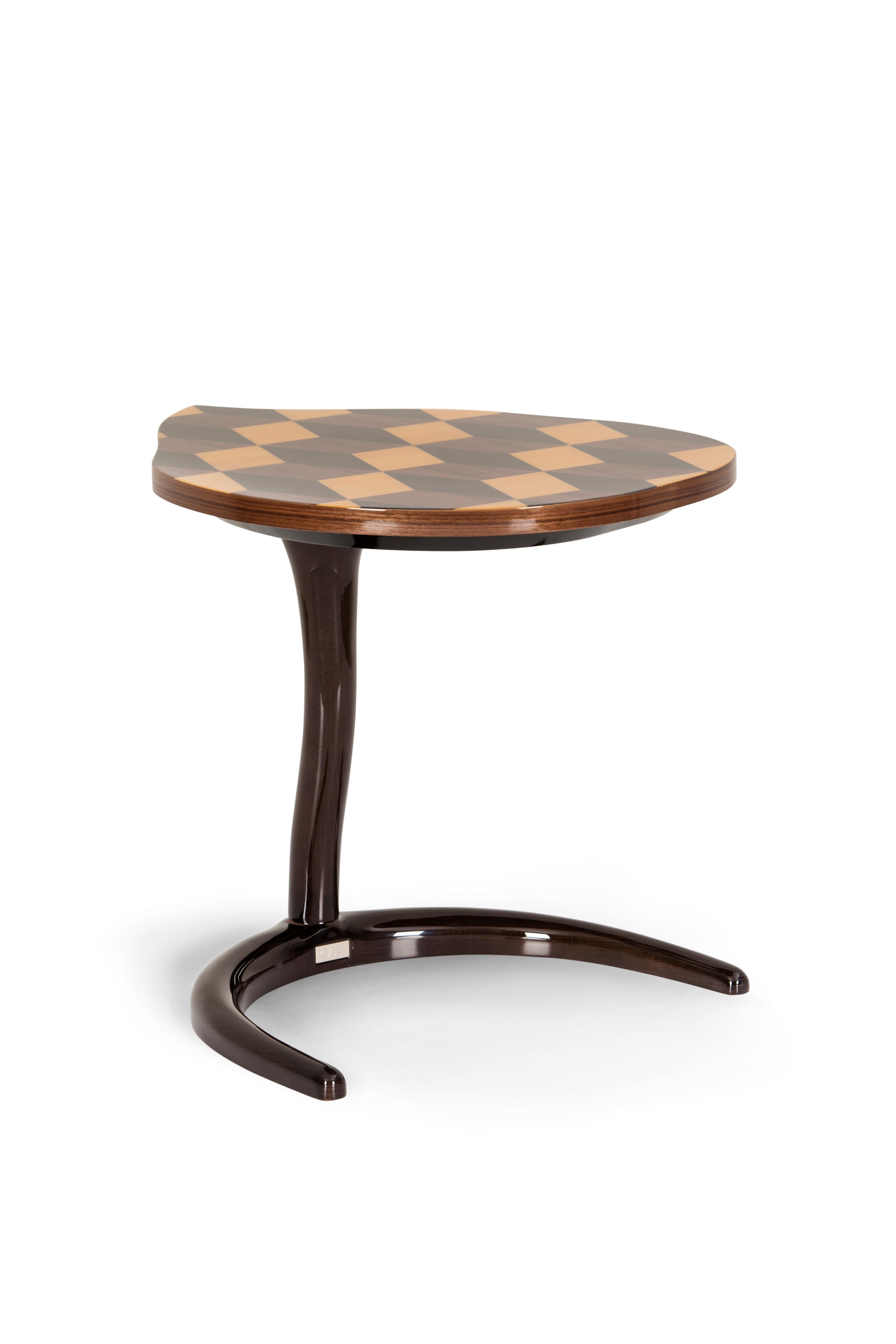 Portuguese Art Deco Marquetry Infinity Side Table Beech Handmade in Portugal by Greenapple For Sale