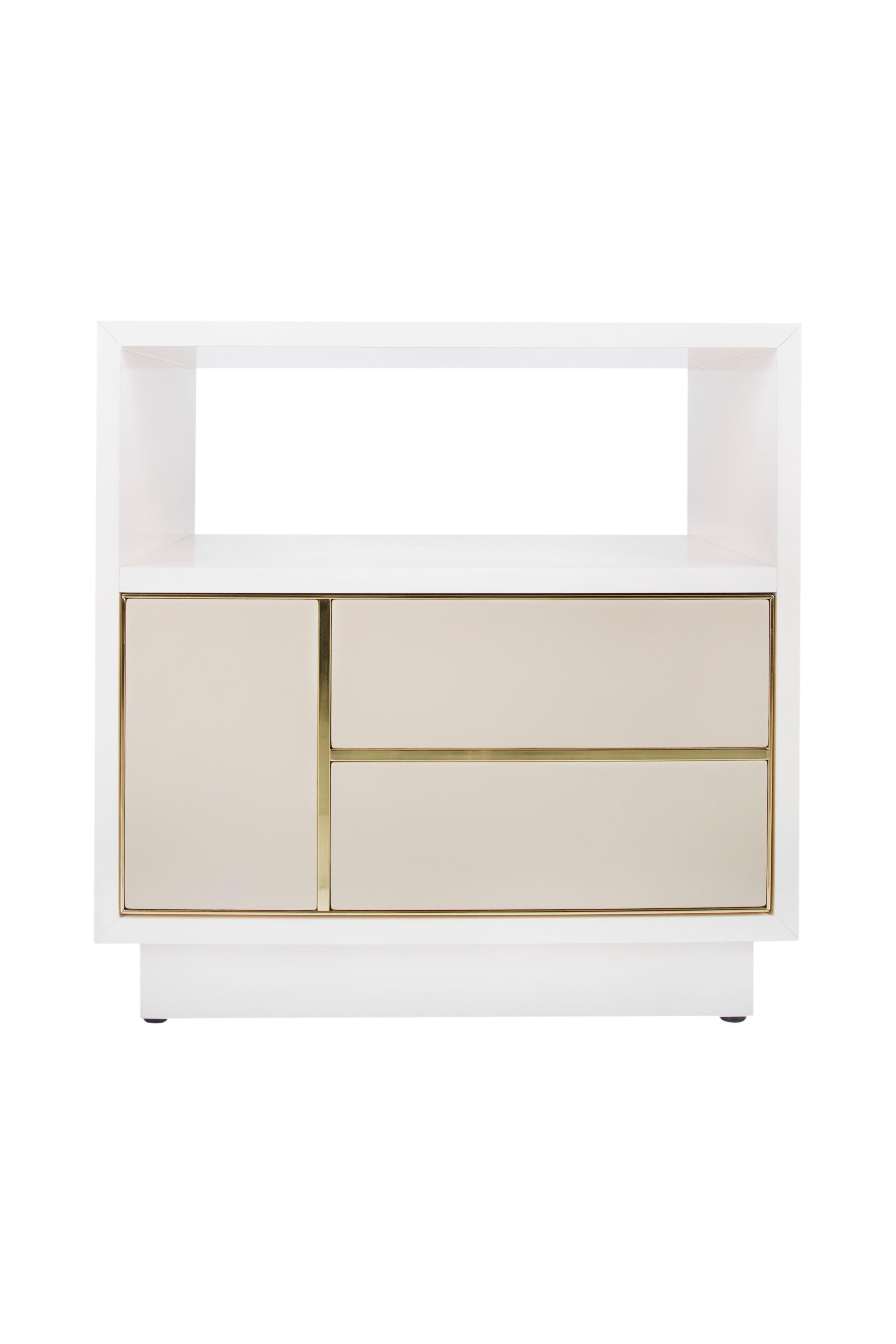 Modern Jensen Nightstands Beige Leather Brass Handmade in Portugal by Greenapple In New Condition For Sale In Lisboa, PT