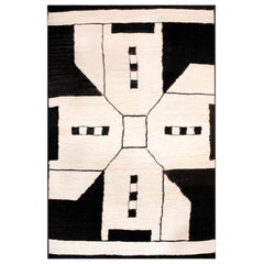 Tapis de jute moderne tissé à la main en noir et blanc géométrique du Mexique