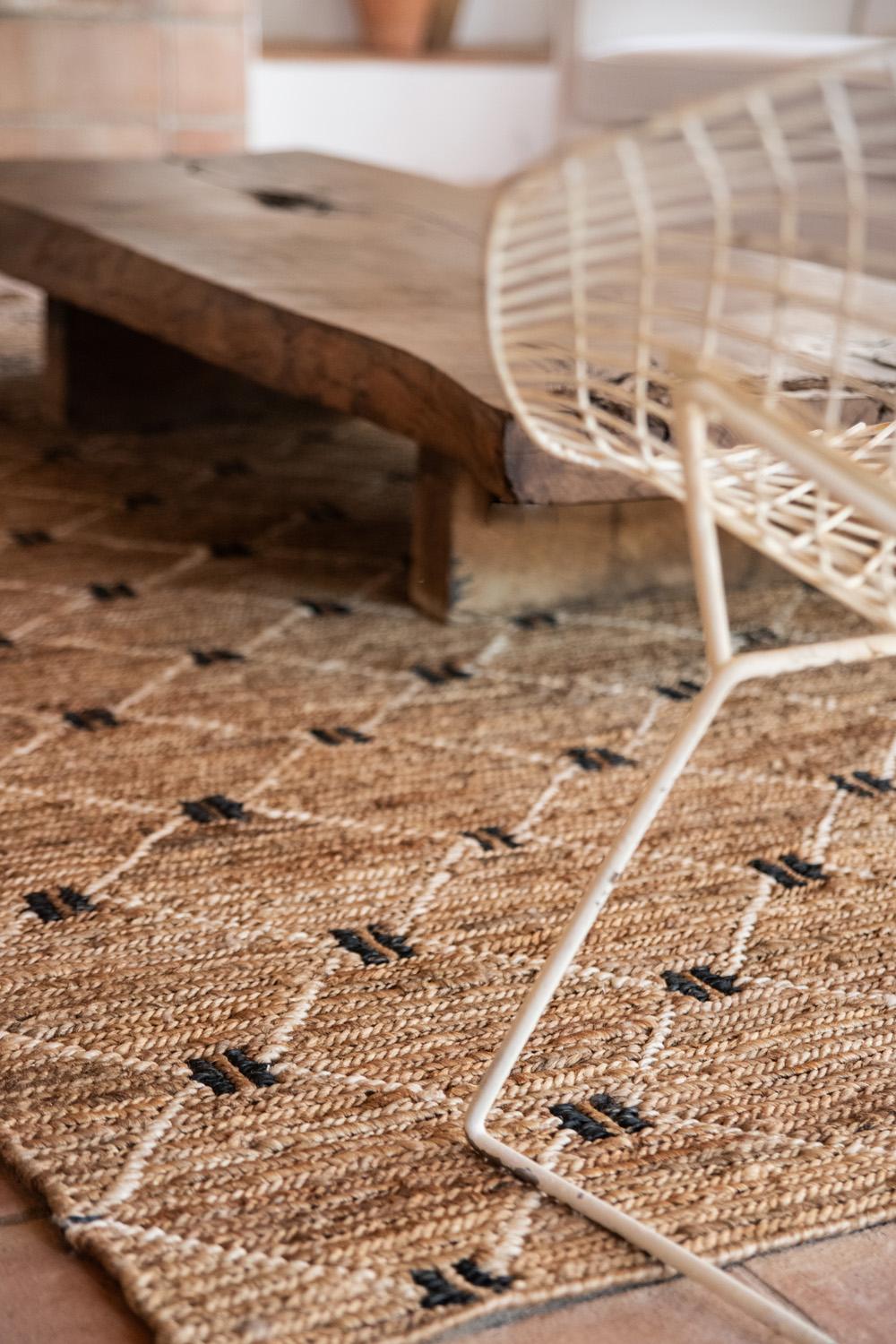 Modern Handwoven Jute Carpet Rug by Kilombo Home Natural Colors Diamonds For Sale 1