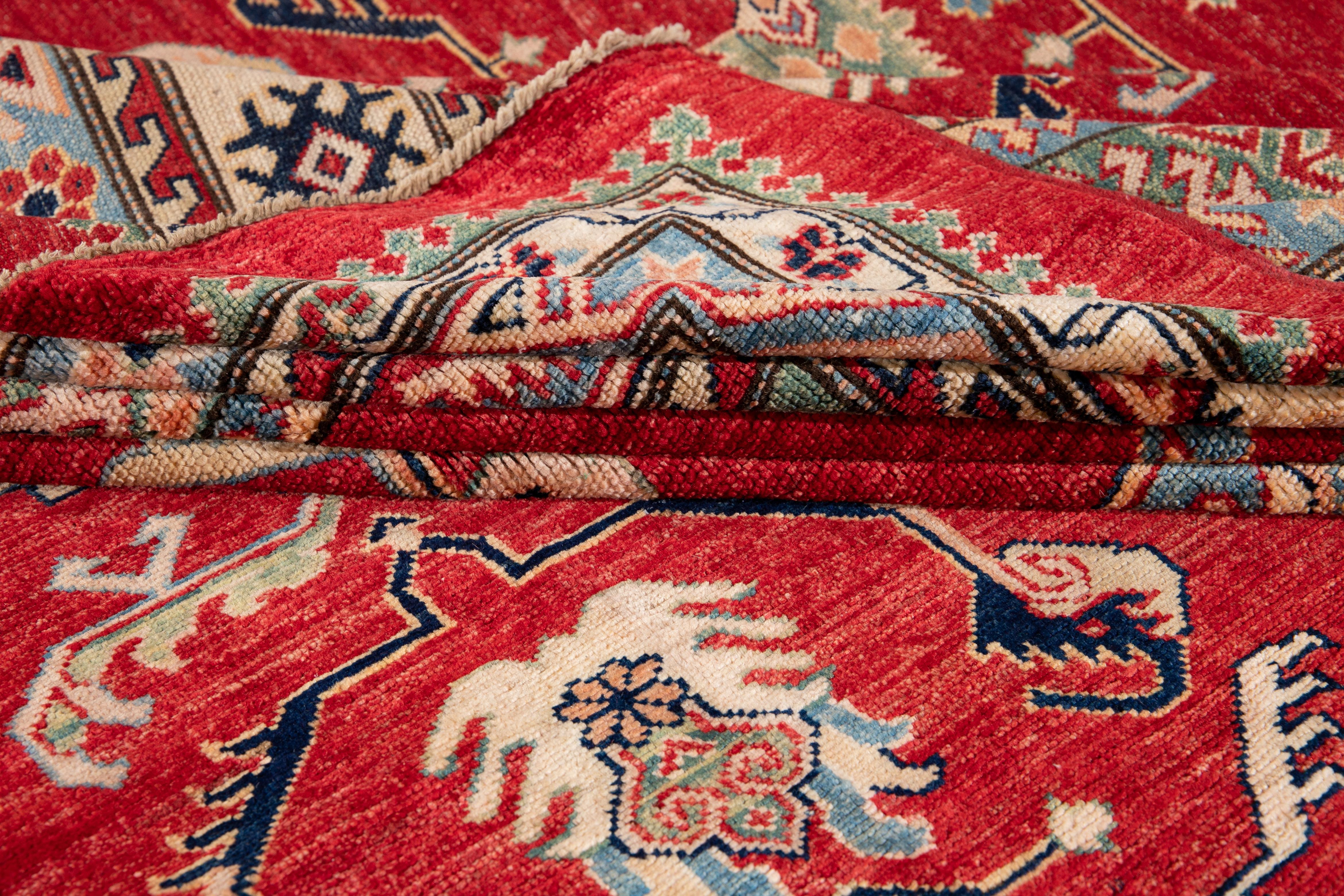 Hand-Knotted 21st Century Modern Kazak Wool Rug For Sale