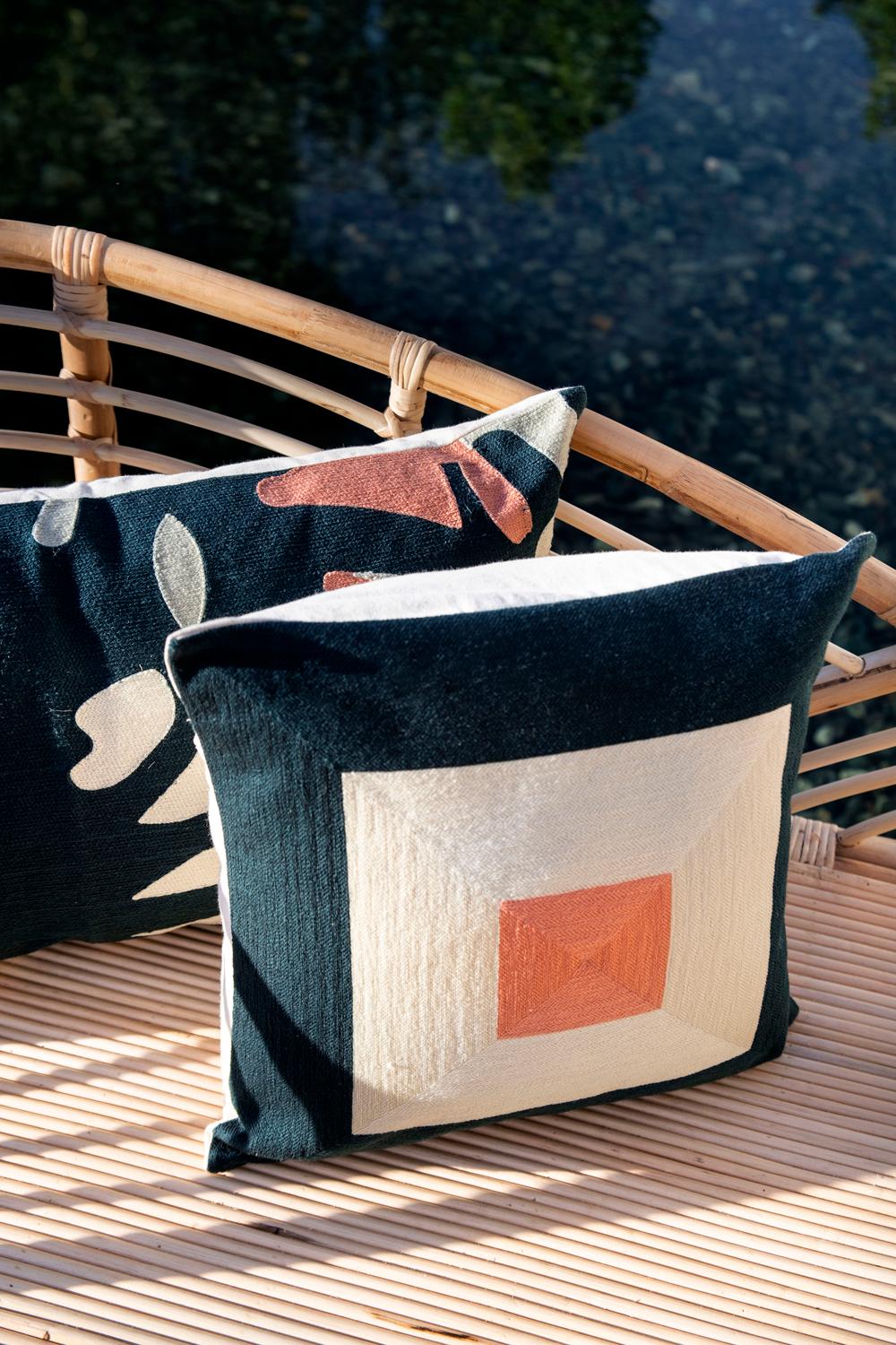 Contemporary 21st Century Modern Kilombo Home Embroidery Pillow Cotton Smart Navy Blue&Salmon