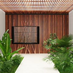 Vitrina Moderna Grande Madera de Roble Negro Laca Negra Cobre Cepillado