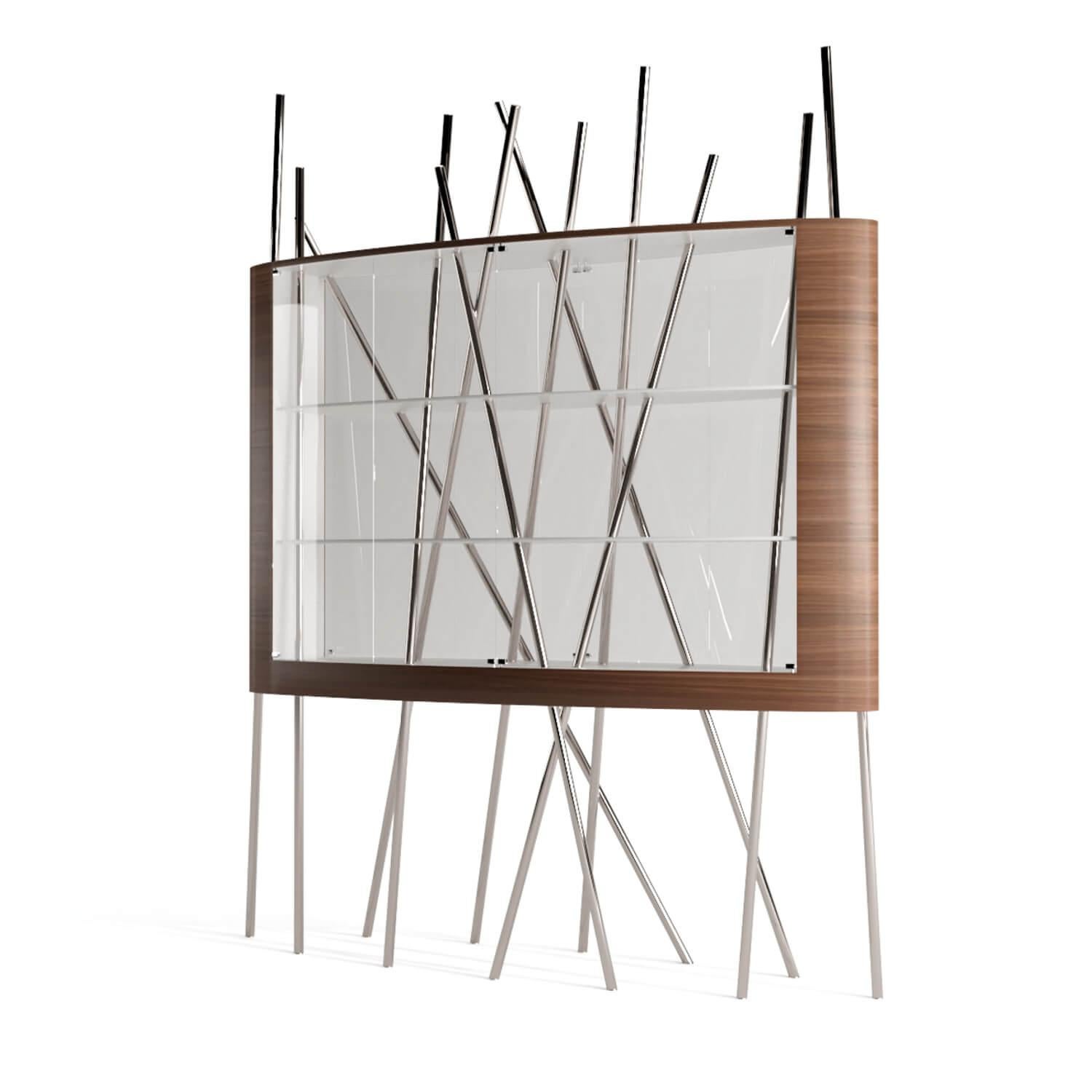 The Moderns Large Vitrine Display Case Walnut White Lacquer Brushed Stainless Steel en vente 3