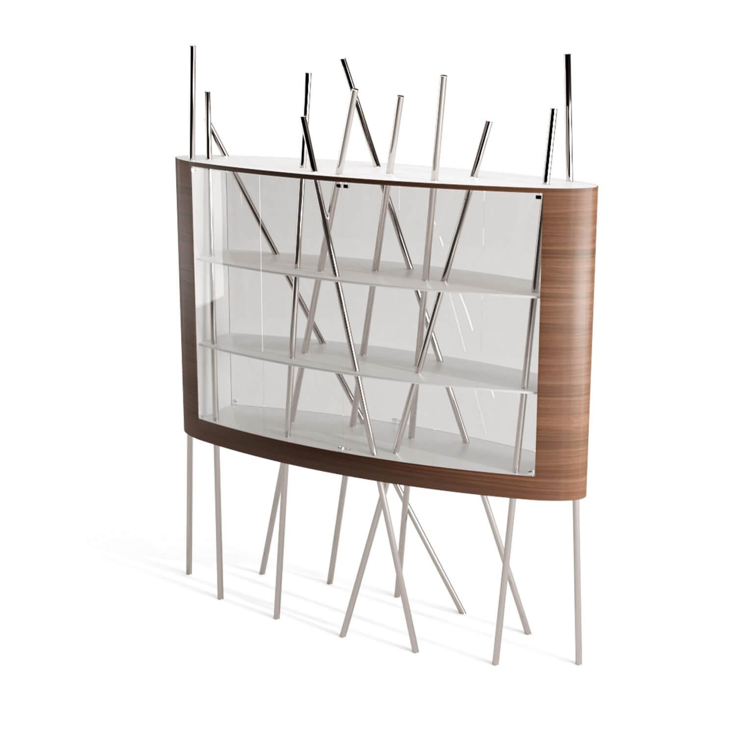 The Moderns Large Vitrine Display Case Walnut White Lacquer Brushed Stainless Steel en vente 4