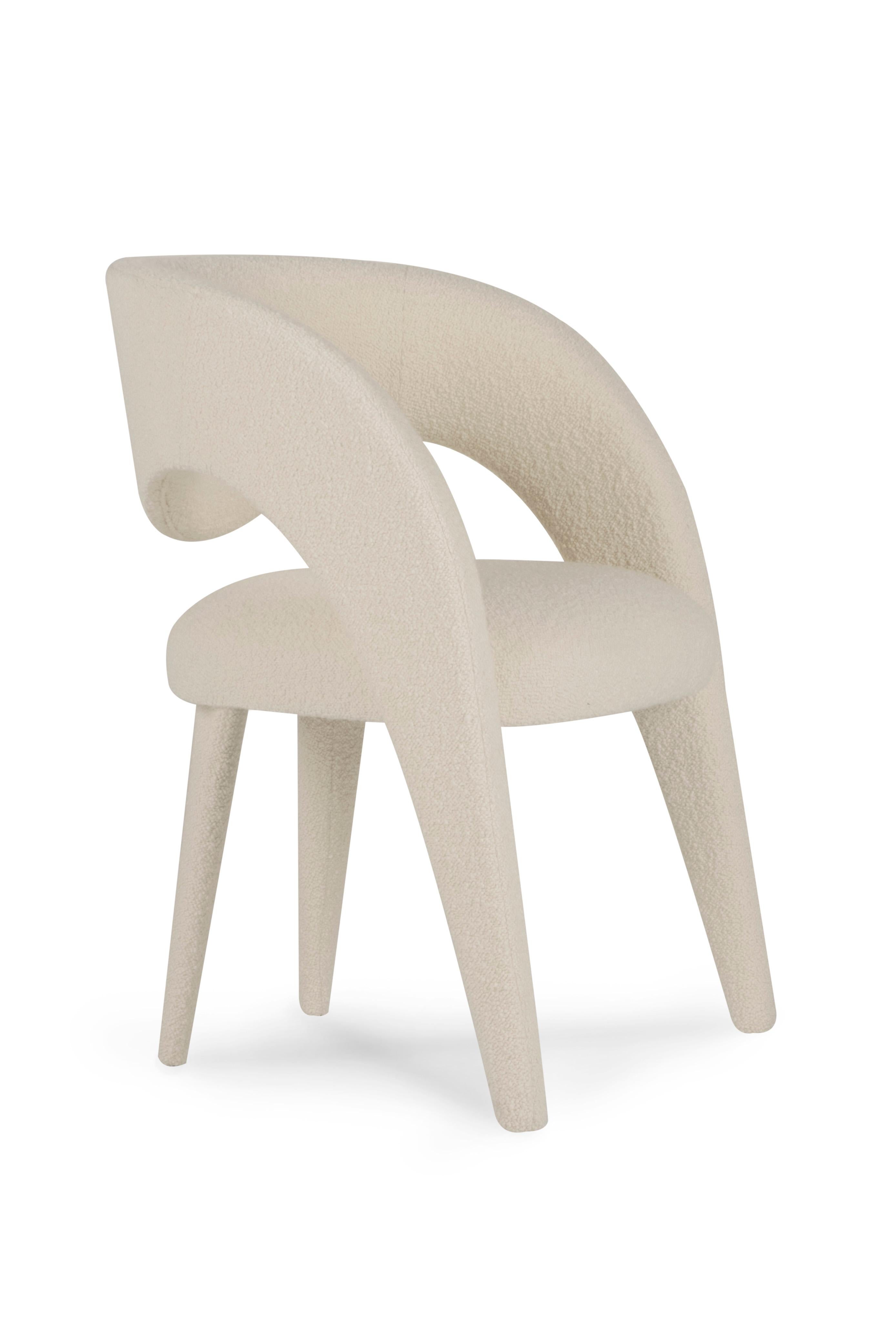Hand-Crafted Modern Laurence Dining Chairs, Dedar Bouclé, Handmade in Portugal by Greenapple For Sale