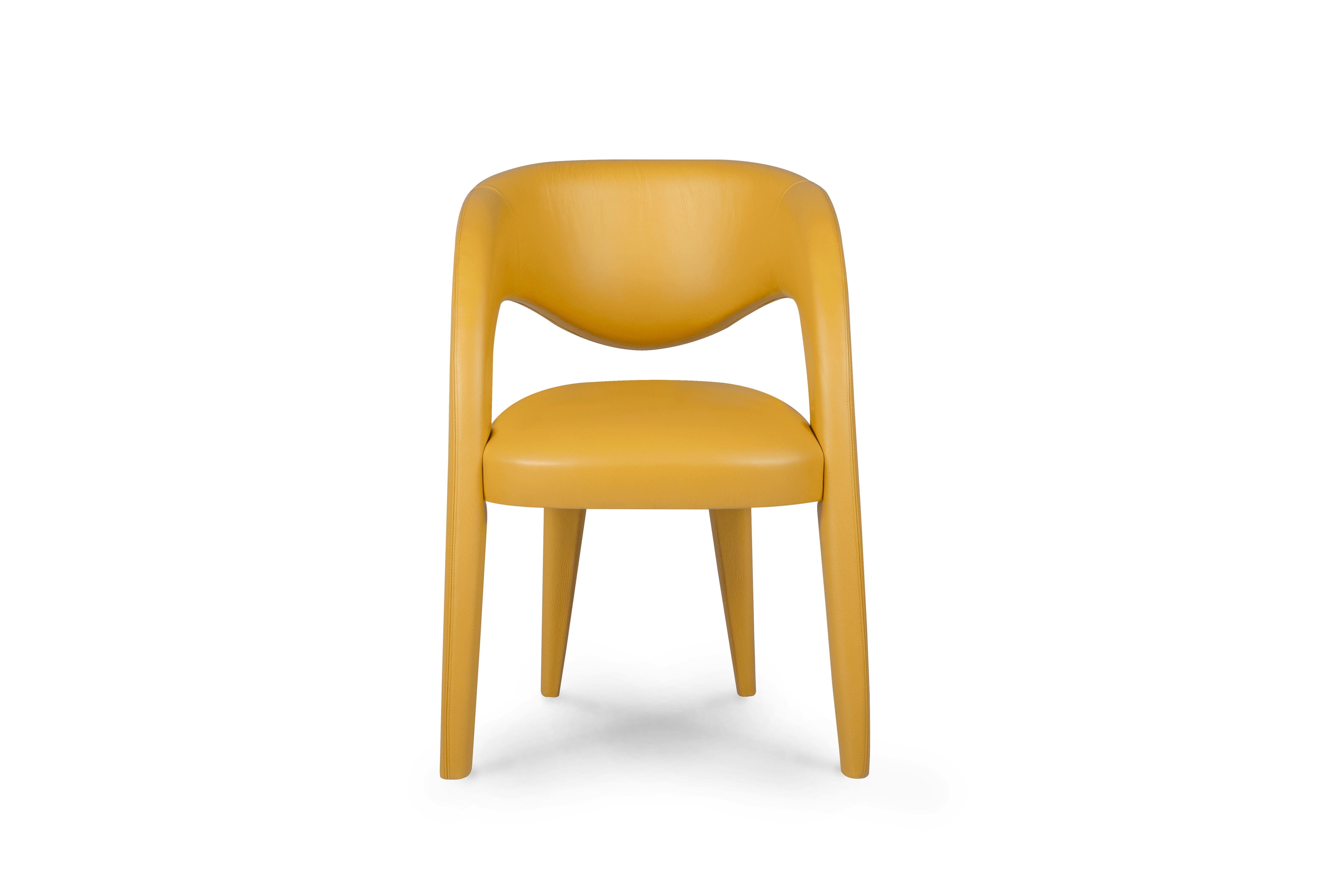 Modern Laurence Dining Chairs, Yellow Leather, Handmade Portugal by Greenapple For Sale 1