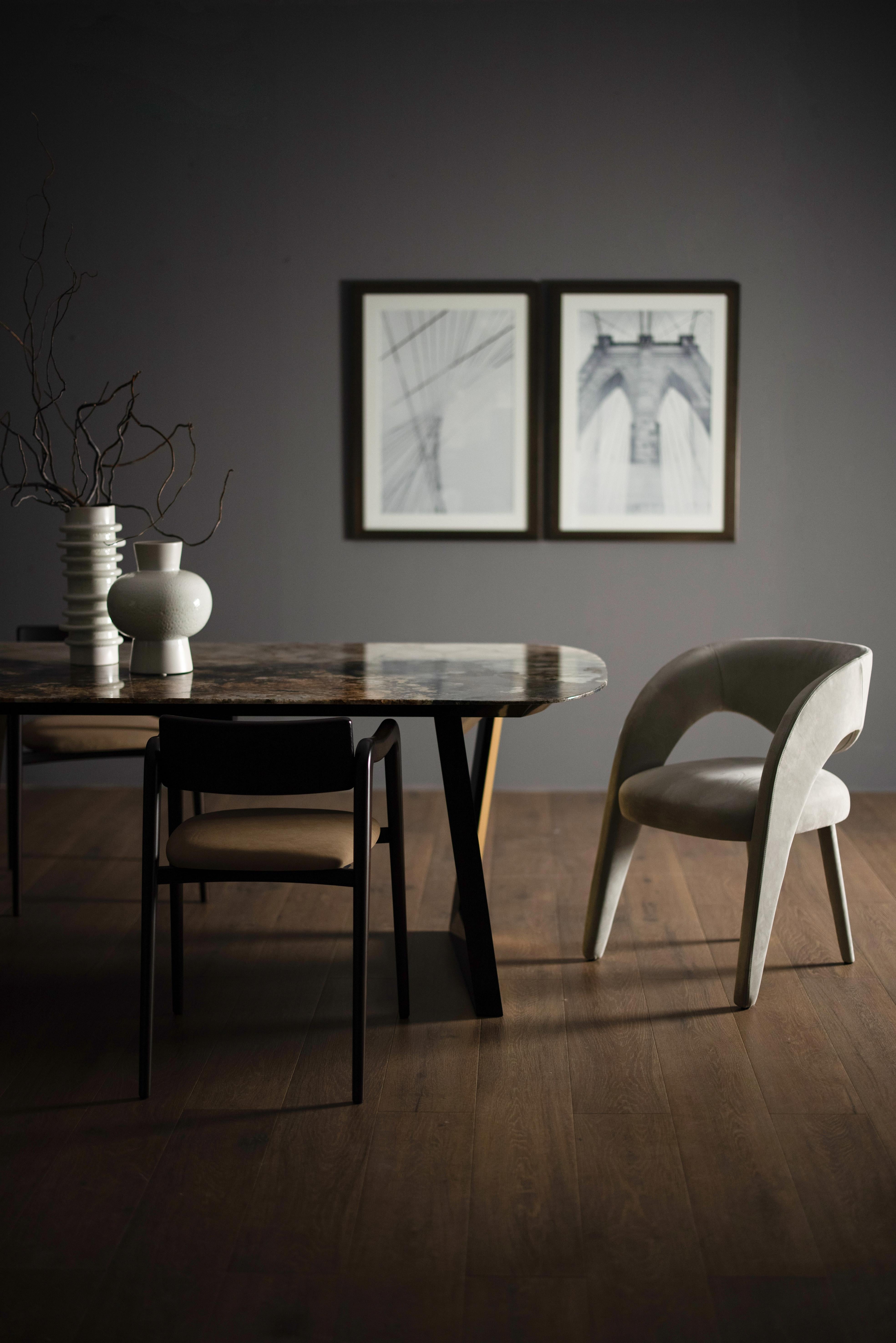 Portuguese Modern Laurence Leather Dining Chairs, Handmade in Portugal by Greenapple For Sale