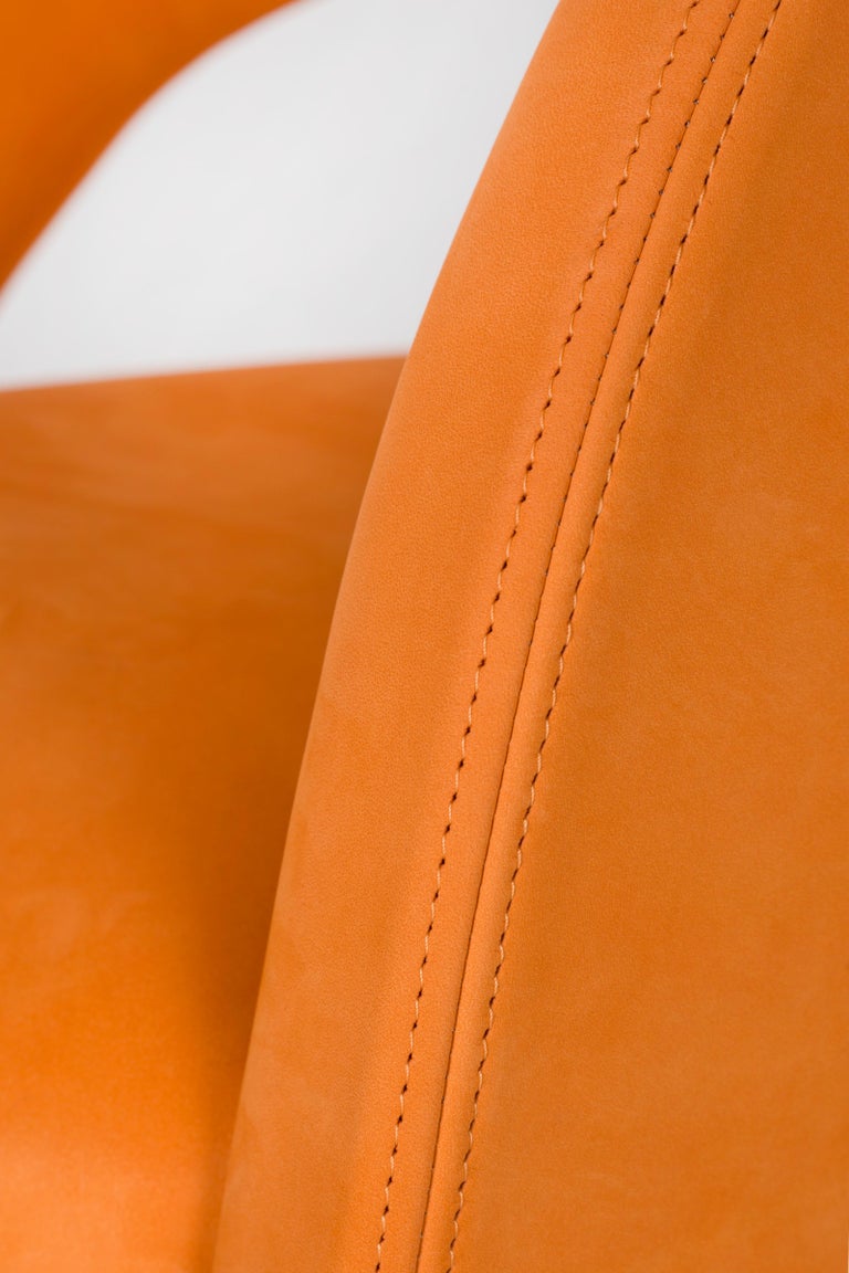 Hand-Crafted Greenapple Chair, Laurence Chair, Orange Leather, Handmade in Portugal For Sale