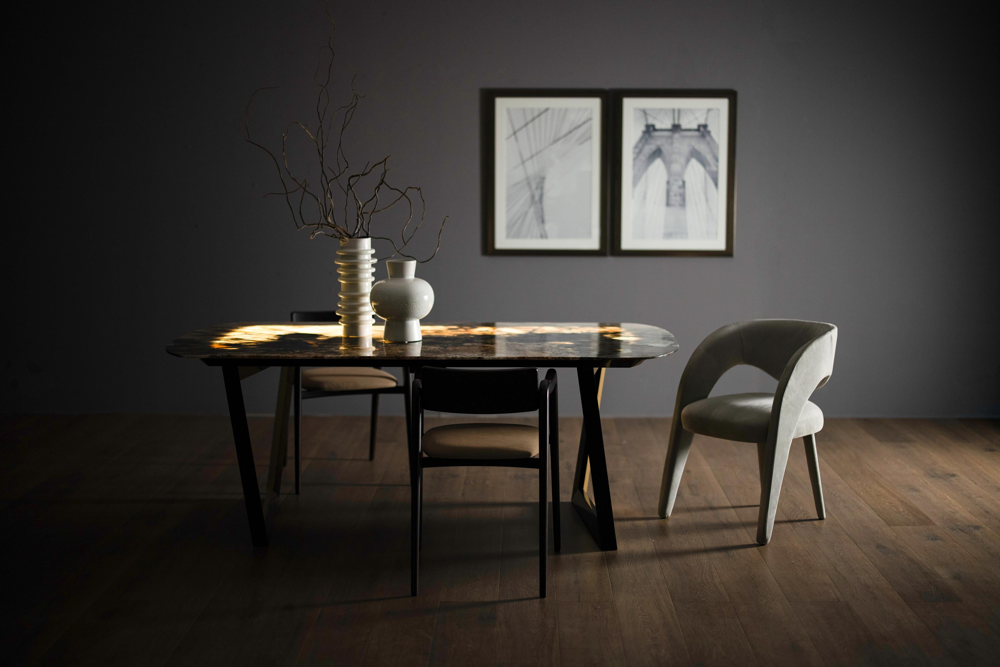 Hand-Crafted Modern Laurence Dining Chairs, Italian Leather, Handmade Portugal by Greenapple For Sale