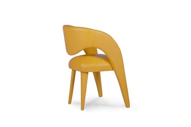 Contemporary Greenapple Chair, Laurence Chair, Yellow Leather, Handmade in Portugal For Sale