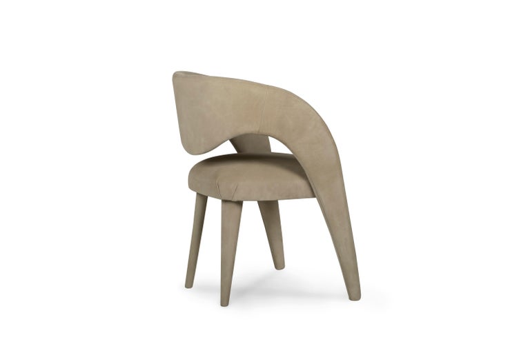 21st Century Contemporary Modern Laurence Chair with Armrests Sand Nubuck Leather Handcrafted in Portugal - Europe by Greenapple. 

Laurence was designed to meet the artistic need to reinvent the figure of the woman in the contemporary furniture