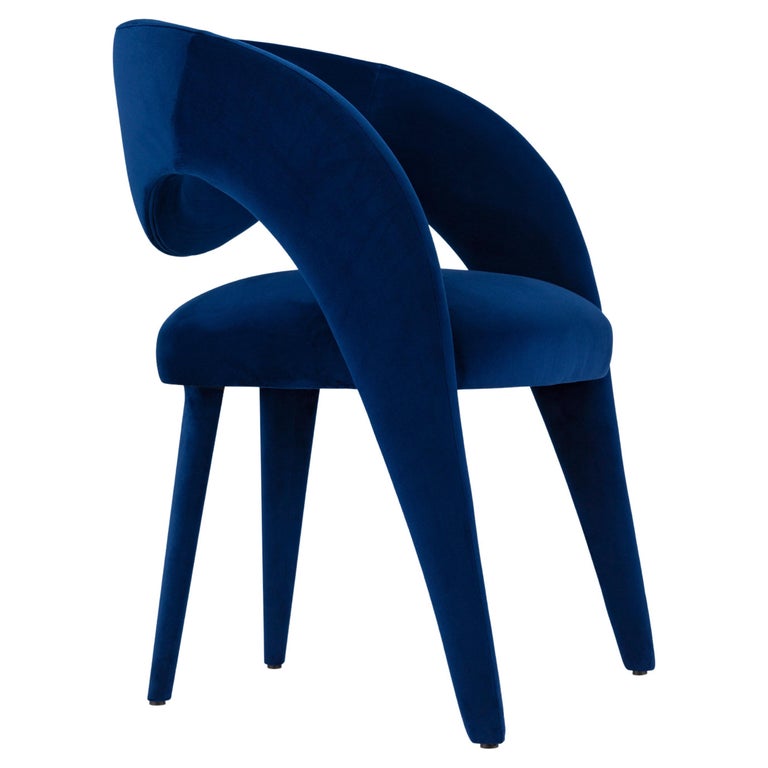 21st century contemporary modern Laurence chair with armrests navy velvet handcrafted in Portugal - Europe by Greenapple. 

Laurence Chair Materials
Wooden chair with armrests.
Fully upholstered in navy velvet fabric.

Laurence Chair With