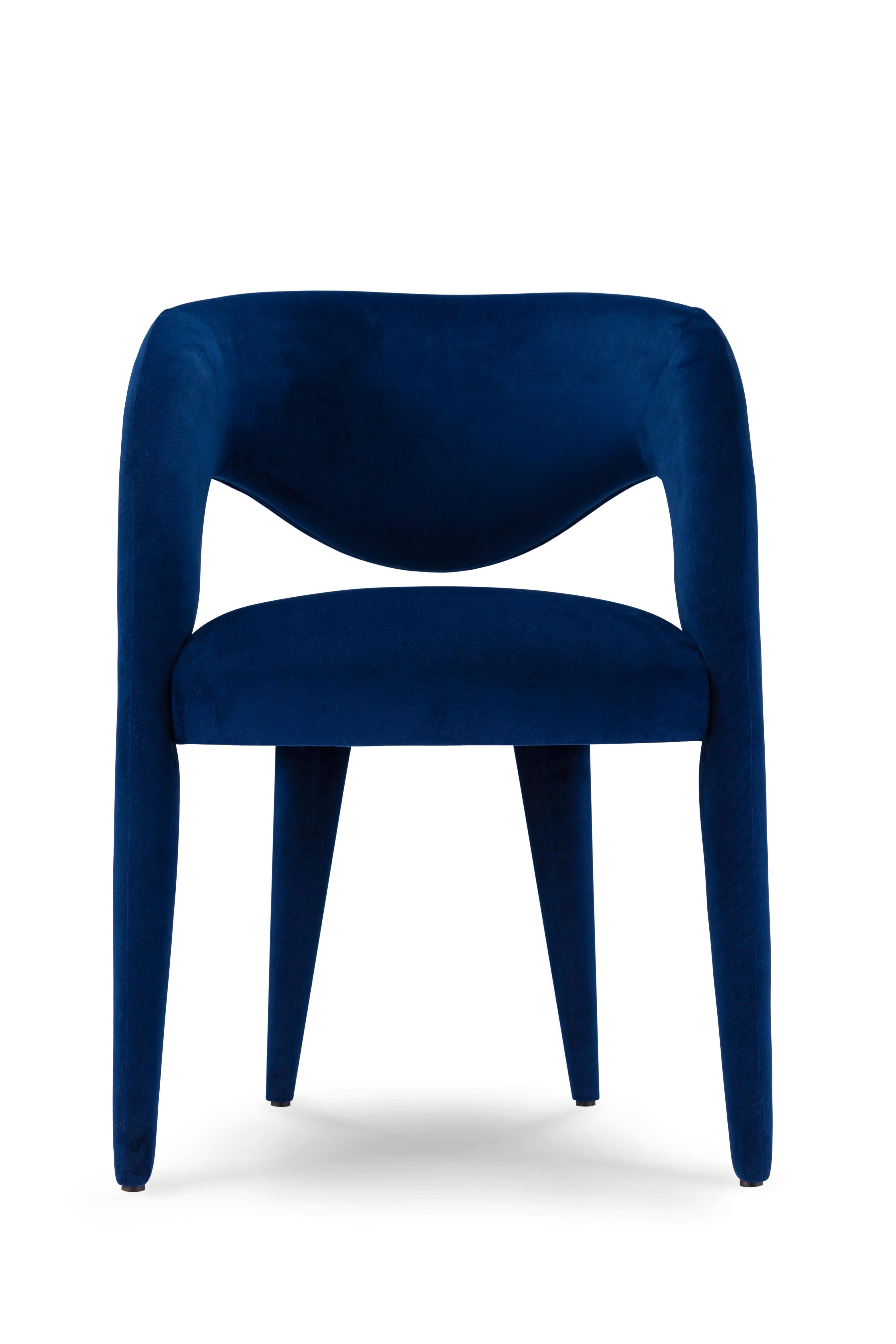 Moderne Chaises de salle à manger modernes Laurence, velours bleu marine, fabriquées à la main au Portugal par Greenapple en vente
