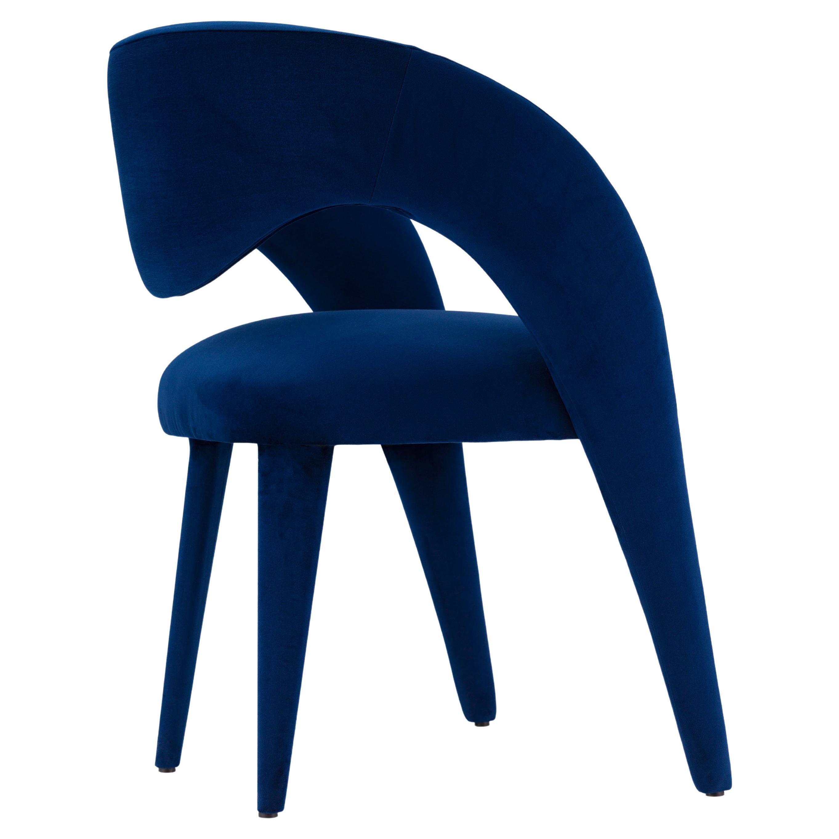 Chaises de salle à manger modernes Laurence, velours bleu marine, fabriquées à la main au Portugal par Greenapple