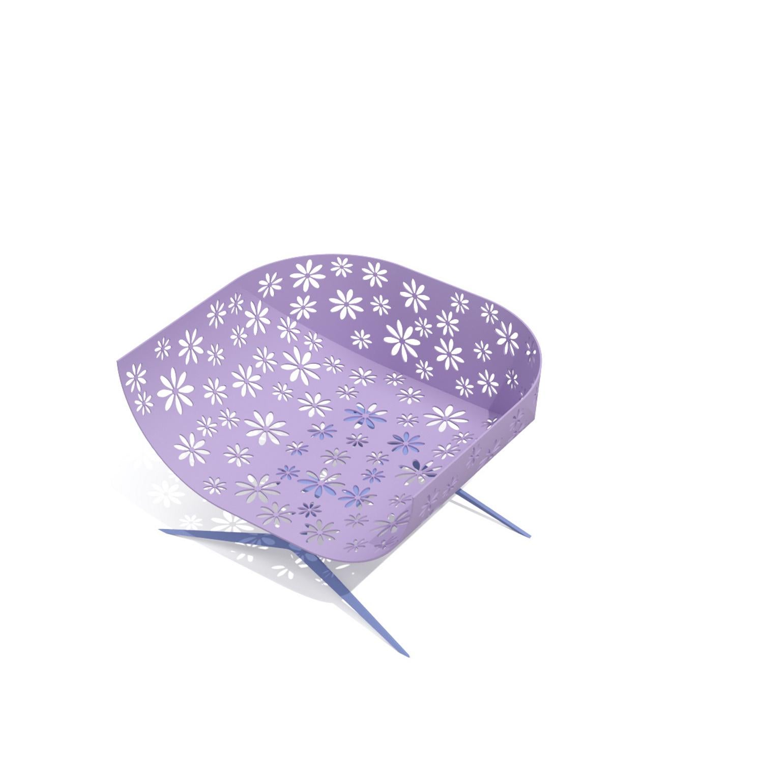 Portuguese Modern Lavender & Blue Outdoor Lounge Armchair Curved Back with Cutted Flowers For Sale
