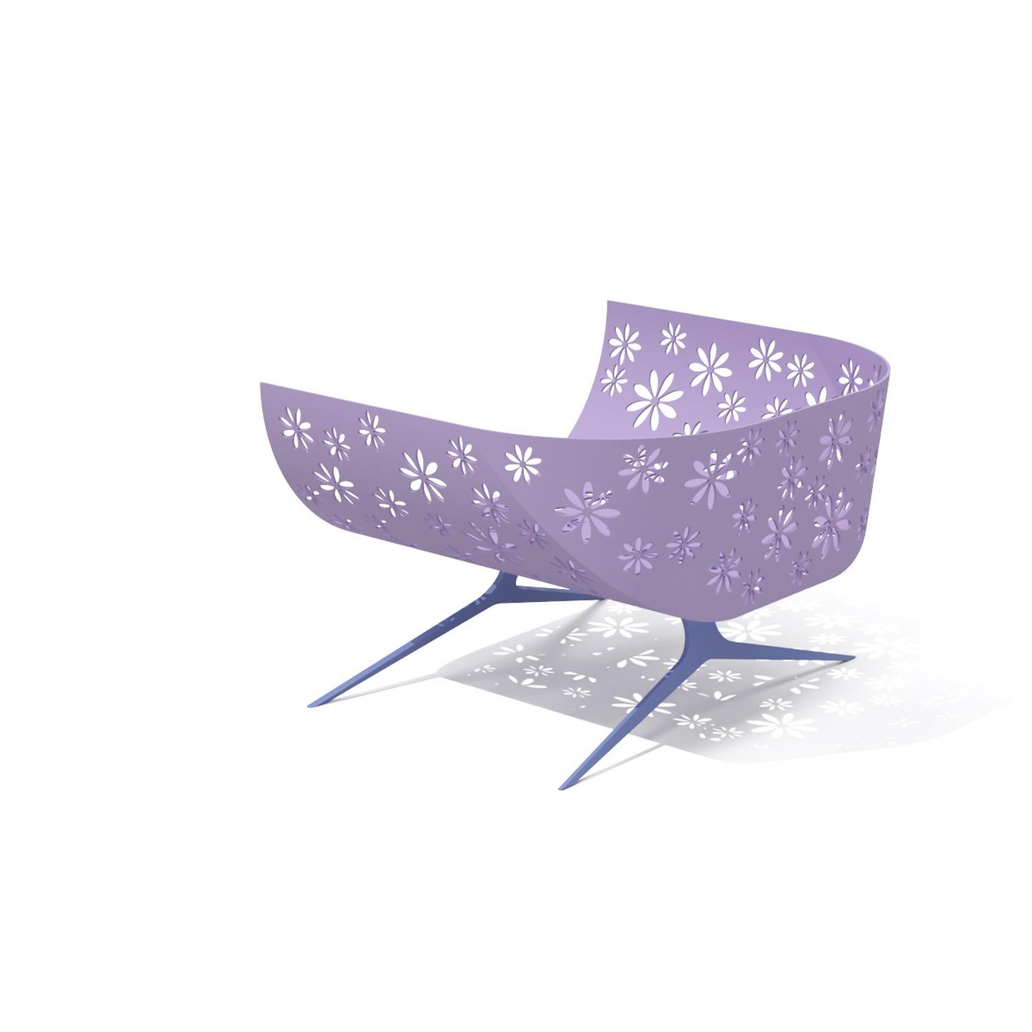 Hand-Crafted Modern Lavender & Blue Outdoor Lounge Armchair Curved Back with Cutted Flowers For Sale