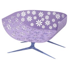 Modern Lavender & Blue Outdoor Lounge Armchair Curved Back with Cutted Flowers