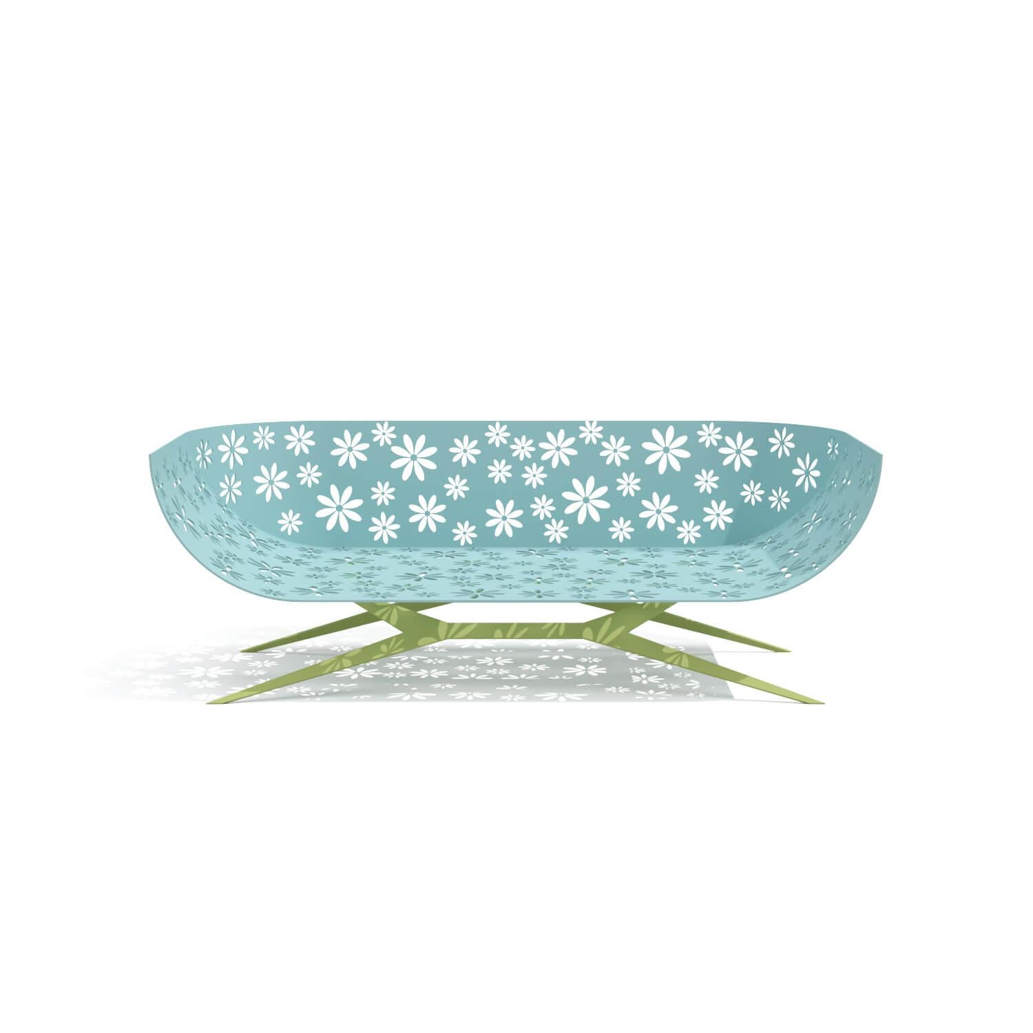 Modern Lavender & Blue Outdoor Two-Seater Sofa Curved Back with Cutted Flowers For Sale 6