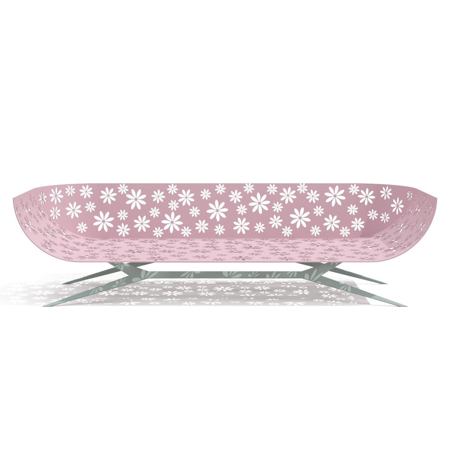 Modern Lavender and Blue Outdoor Two-Seater Sofa Curved Back with Floral Design For Sale 10